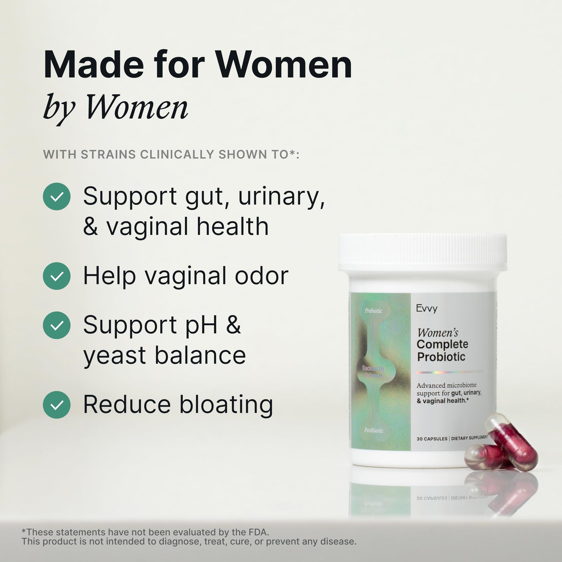 Evvy Women's 3-in-1 Complete Probiotic I Daily Probiotic Supplement to Reduce Bloating I Supports Gut, Urinary & Vaginal Health | Includes Vaginal Probiotics for Feminine Care | 30 Day Supply EvvyAu supplements
