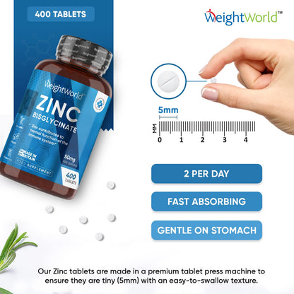 High Strength Zinc Tablets 50mg – 400 Vegan Zinc Bisglycinate Tablets 6+ Months WeightWorldUS supplements