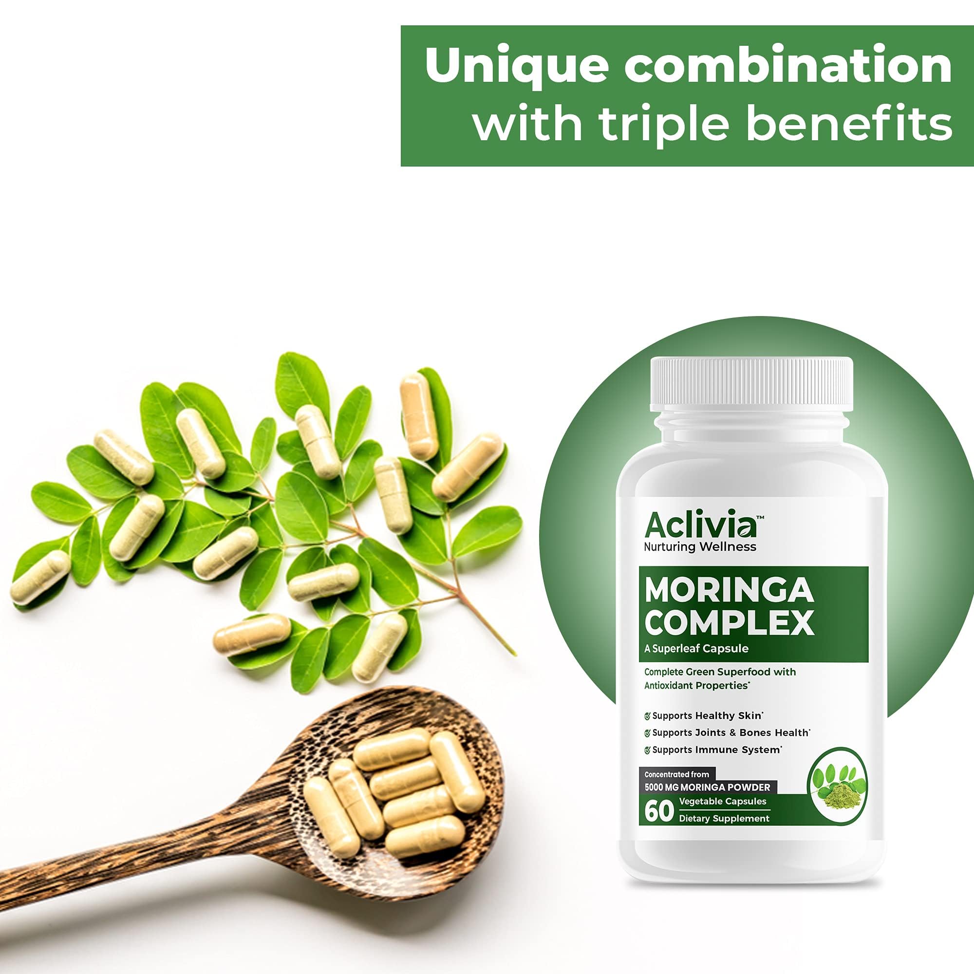 Aclivia - Moringa Complex - Maximum Strength Moringa Oleifera Leaf & Seed Supplement - Superfood Capsules with Antioxidant Properties - 5000mg - 60 Capsules AcliviaAu supplements