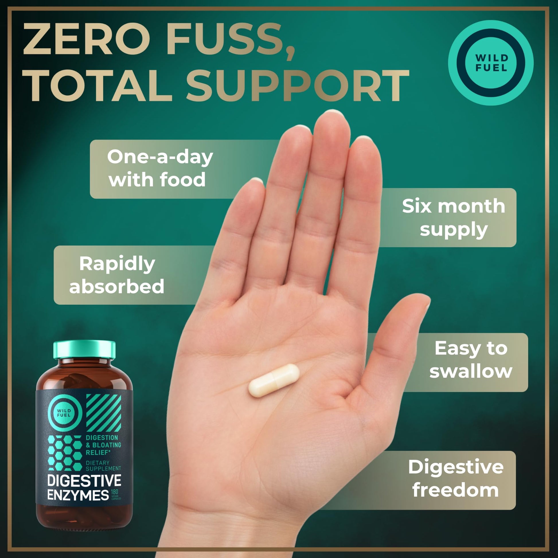 Digestive Enzymes for Women and Men with Probiotics and Prebiotics - Vegan Digestive Enzyme Blend - Bloating Support, Gut Health & Digestion Supplement with Artichoke Ginger Turmeric - 180 Capsules WILD FUELAu supplements
