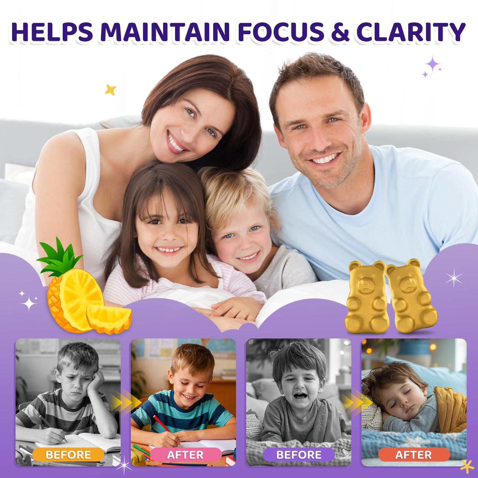 Saffron Gummies for Kids & Adults, 20-in-1 Saffron Supplements with 88.5mg Saffron Extract, B6, B12, C, D3, Magnesium for Calm, Focus, Nerve, Sugar Free, Vegan, Non-GMO - Pineapple Flavor, 60 Counts CFILIHTCAu supplements