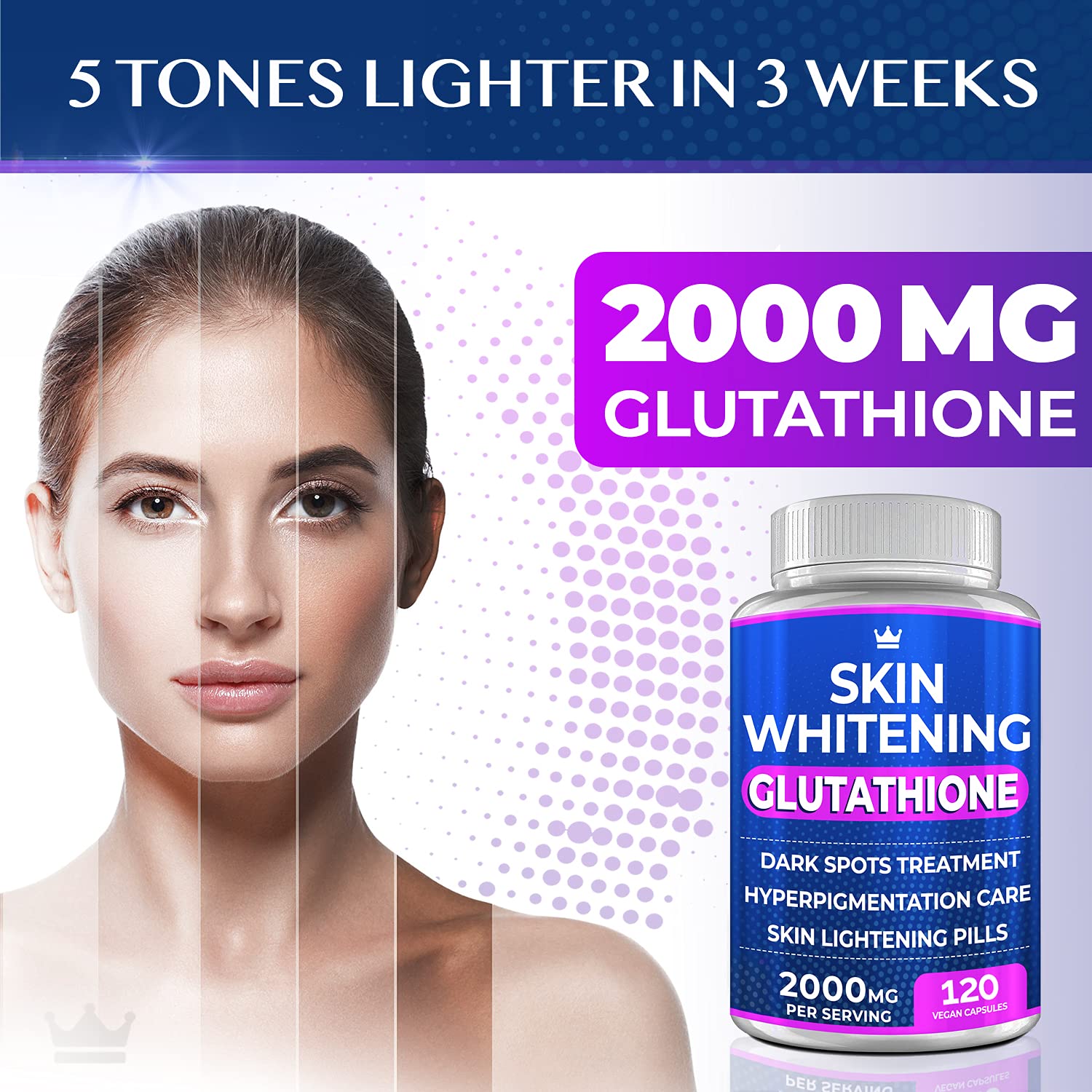 Glutathione Whitening Pills - 120 Capsules 2000mg Glutathione - Effective Skin Lightening NORTHERN CROWN COSMETICSUS supplements