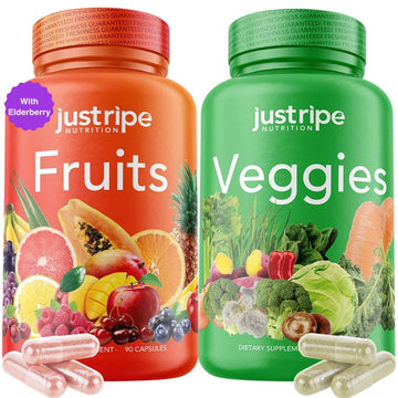 Fruits and Veggies Supplement - 90 Fruit and 90 Vegetable Capsules - 100% Whole Natural Superfood - Filled with Super Greens Vitamins and Minerals - Supports Balance Energy Levels (1 Pack) Just Ripe NutritionAu supplements