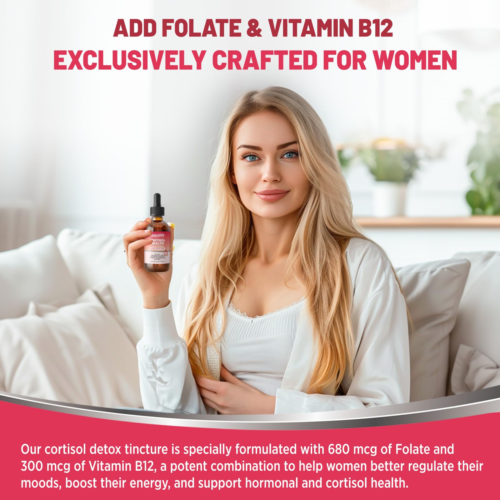 HOLLEGEND Cortisol Supplements for Women, Cortisol Wellness Liquid Drops, 16 in 1 Cortisol Detox Reducer w. Ashwagandha, Magnesium, L-Theanine, Folate for Relaxation & Hormone Balance, Strawberry HOLLEGENDAu supplements