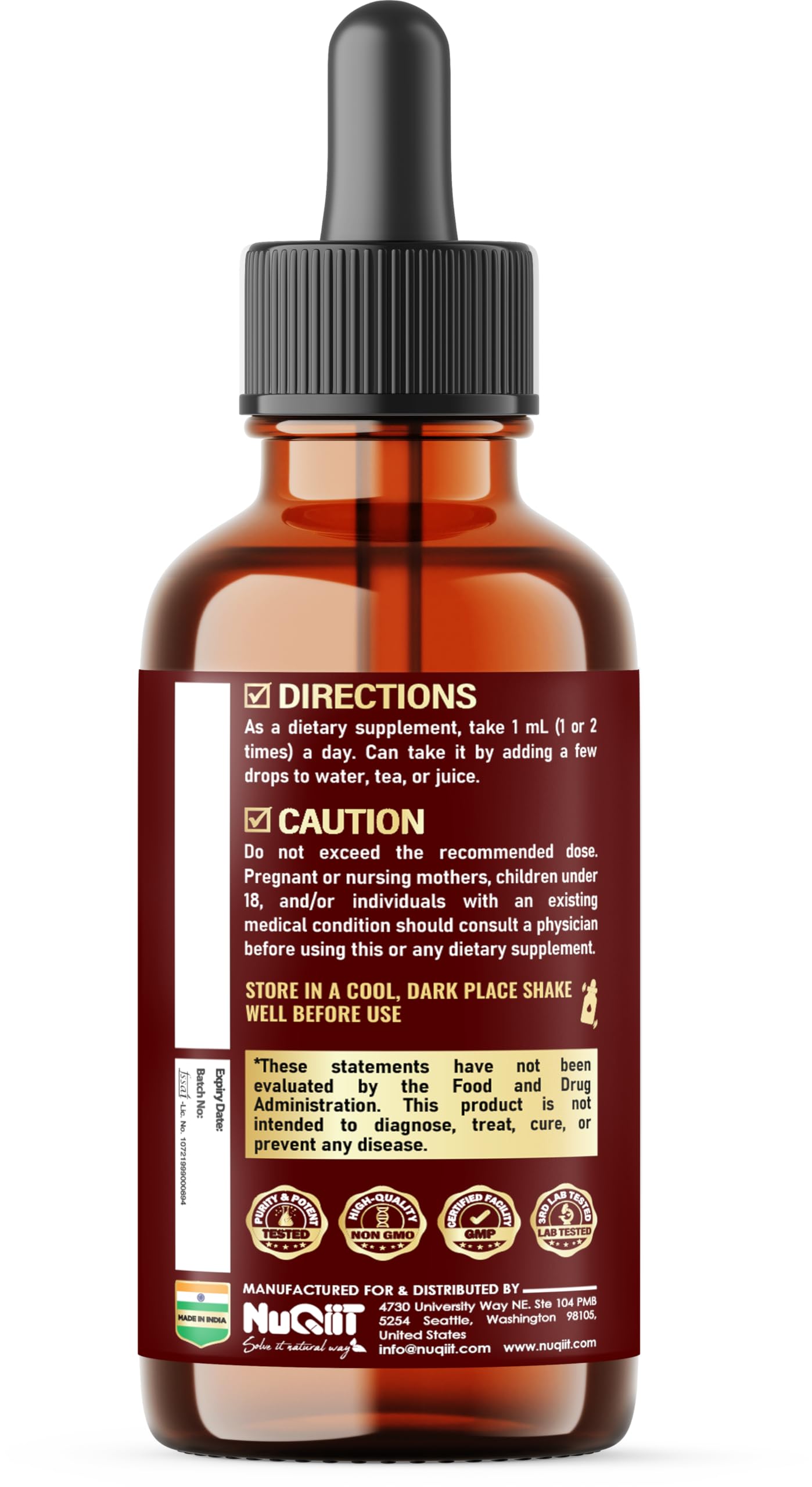 NUQIIT 17in1 Rhodiola Rosea Liquid Drops Tincture w/Ashwagandha Magnesium, L-Theanine. Ultra Rhodiola Cortisol Supplement, Rhodiola Root for Mood, Energy - 1 FL Oz - 60 Day Supply NUQIITAu supplements