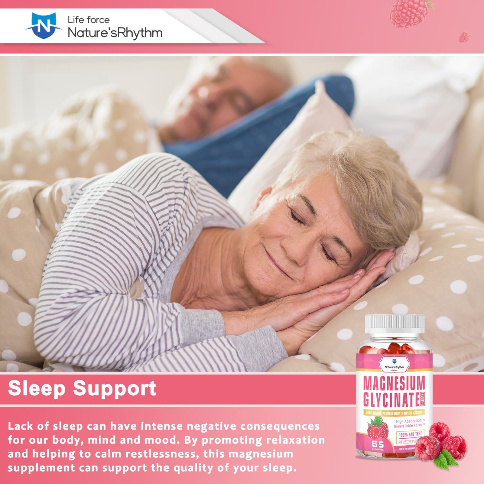 Nature‘s Rhythm Magnesium Gummies 500mg - 65 Ct | Magnesium Glycinate Supplements for Relaxation, Stress Relief, and Sleep for Adults & Kids Tasty and Tangy Raspberry Flavor Nature'sRhythmAu supplements