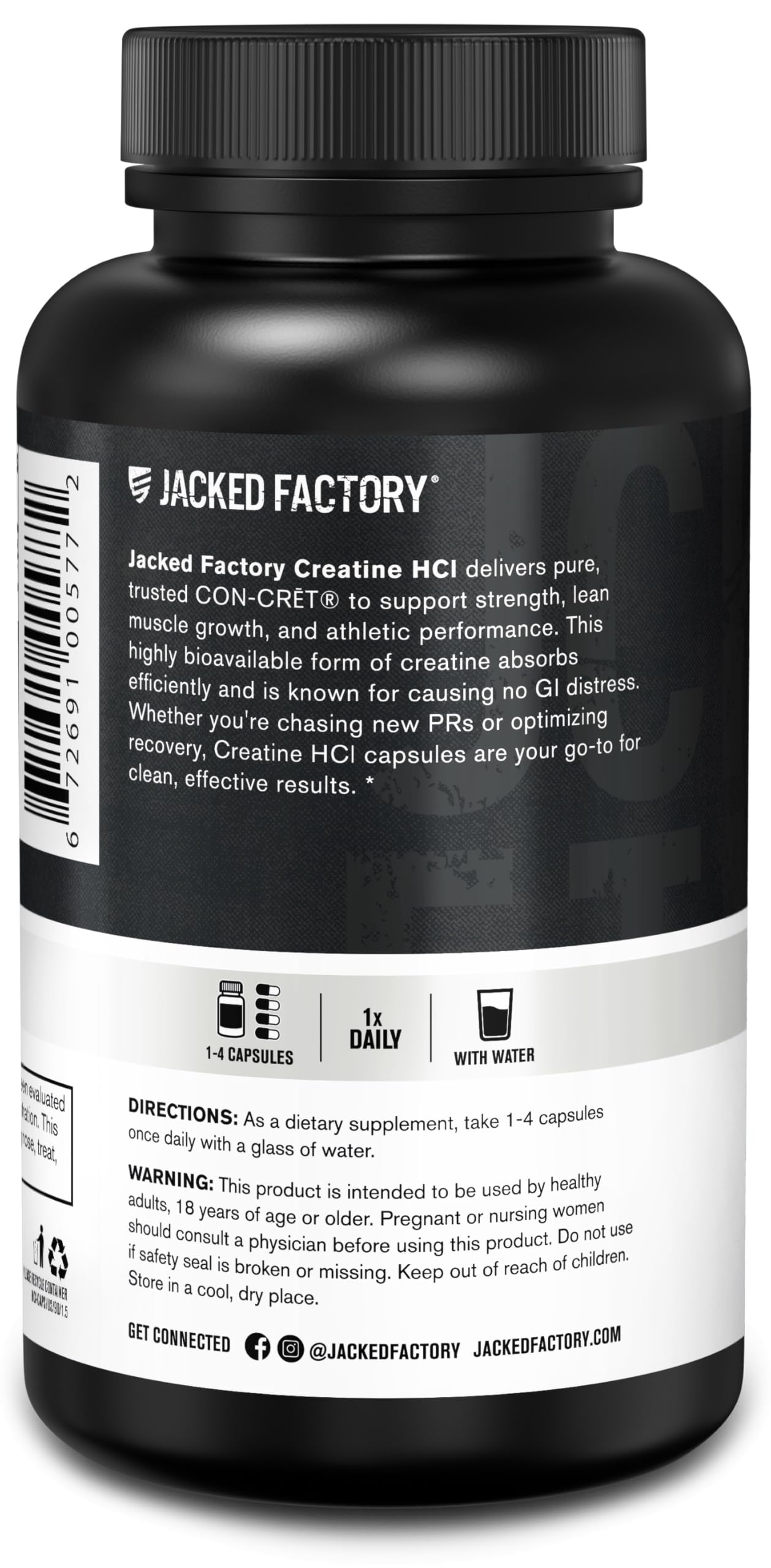 Jacked Factory Creatine HCl Capsules - CON CRET Creatine Pills 750mg - Lean Muscle Growth & Recovery, Boost Strength & Endurance, No Bloating or Cramps - 120 Capsules Jacked FactoryAu supplements