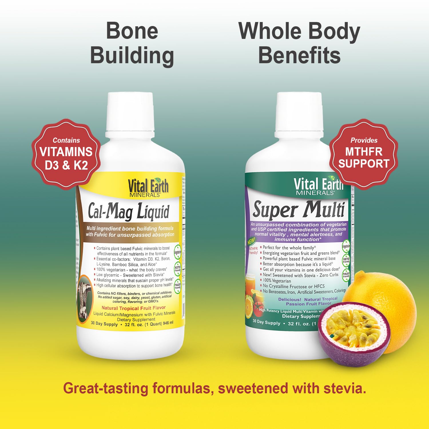 Vital Earth Minerals Bone & Wellness Support – Cal Mag Liquid + Super Multi, Liquid Multivitamins, MTHFR Support, 32 Oz Ea Vital Earth MineralsAu supplements