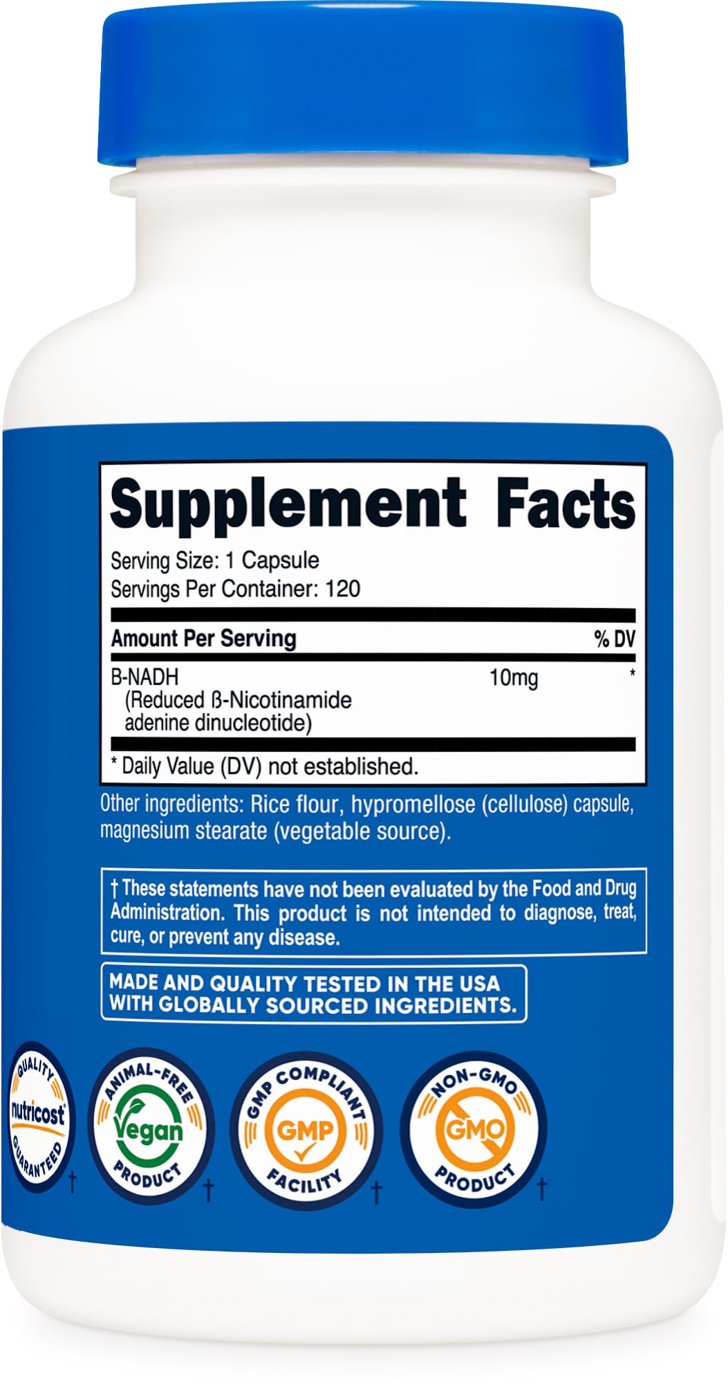 Nutricost NADH 10mg Per Serving 120 Capsules - B-Nicotinamide Adenine Dinucleotide, Vegan, Gluten-Free NutricostAu supplements