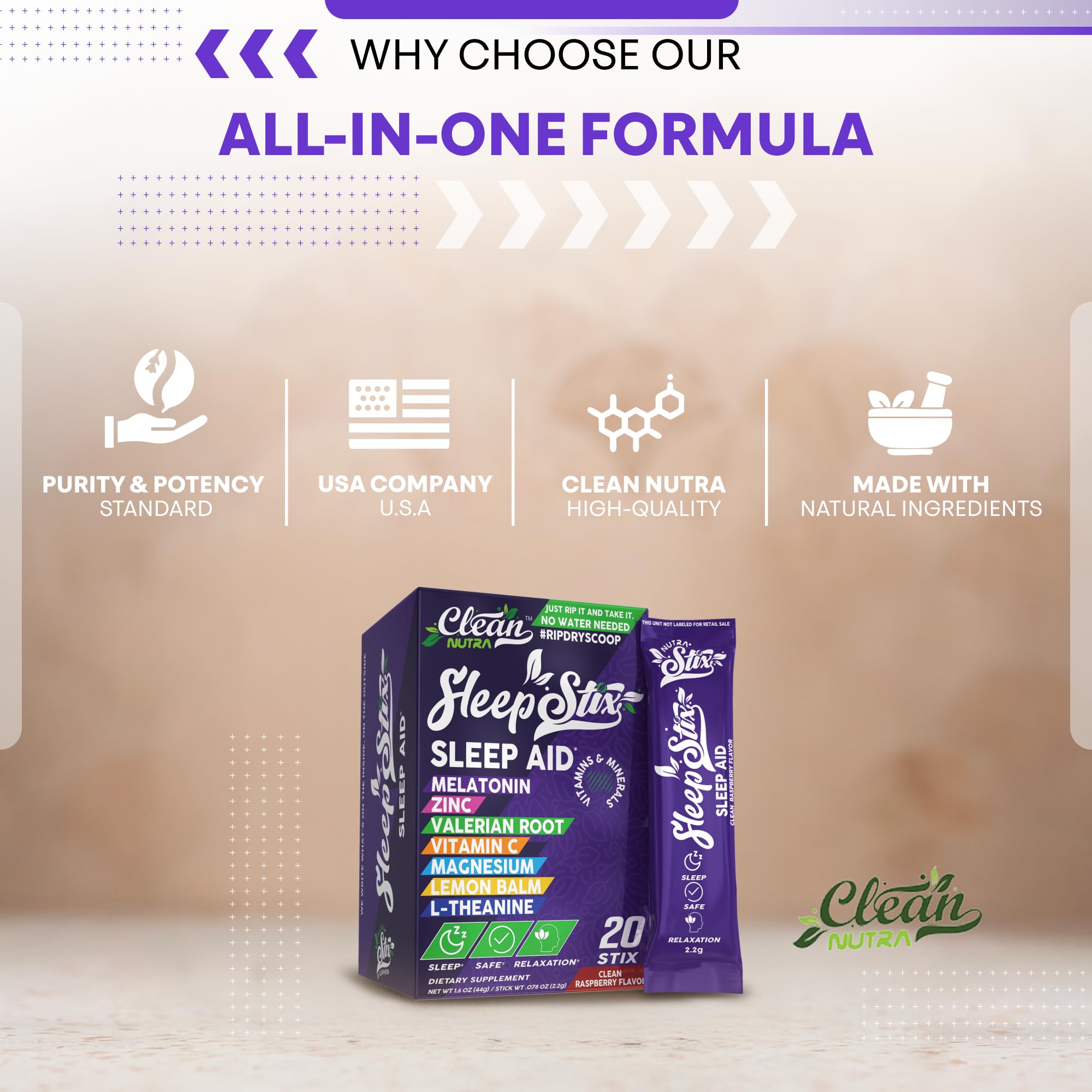 Sleep Aid Melatonin Powder Tryptophan Glycine Valerian Root Magnesium For Sleep Lemon Balm L Theanine Magnesium Glycinate Zinc Sleep Aid Myo Inositol GABACalm B6 5 HTP Stress Relief 20 Stix Clean NutraceuticalsAu supplements
