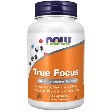 NOW Foods Supplements, True Focus™ with Amino Acids, Ginkgo, DMAE + CoQ10 and Grape Seed Extract , 90 Veg Capsules NOW FoodsAu supplements