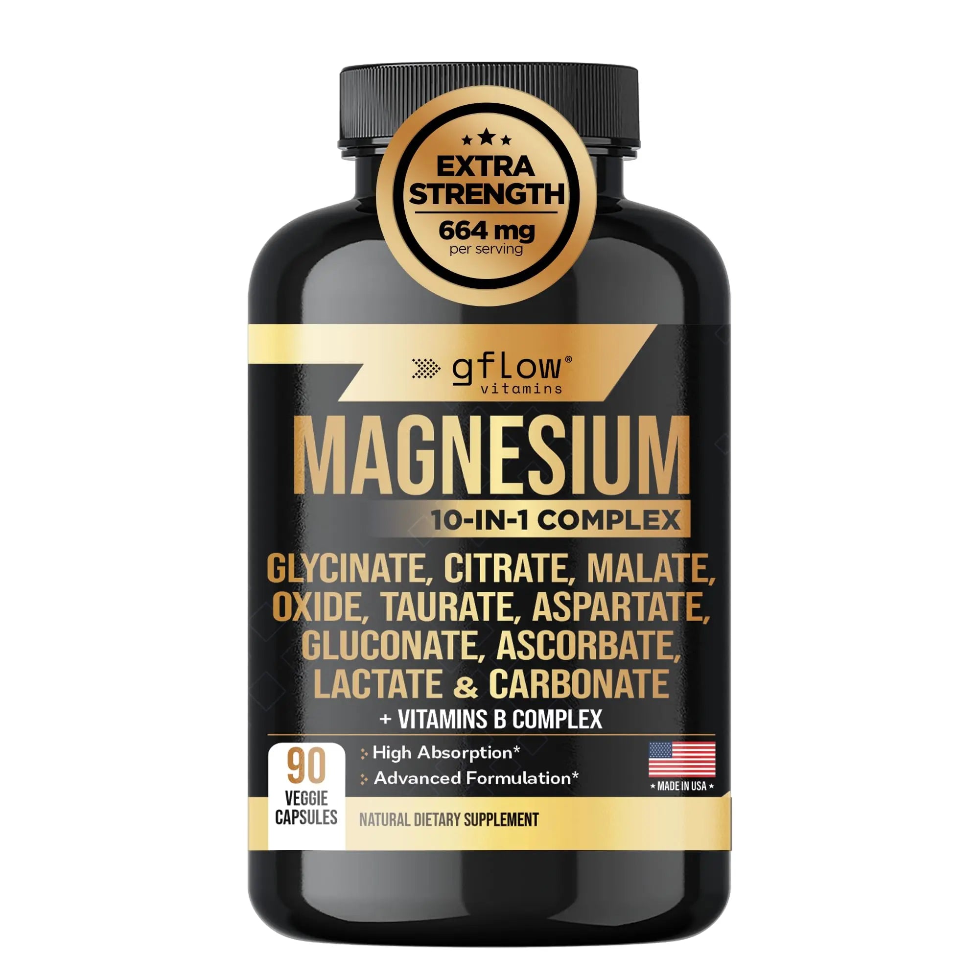 gflow vitamins Magnesium Complex Supplement - 10 Active Forms, Glycinate, Citrate, Malate, Oxide, Taurate, Aspartate, Gluconate, Ascorbate, Lactate, Carbonate, Plus More with Vitamin C B1 B2 B6 B12 gflow vitaminsAu supplements