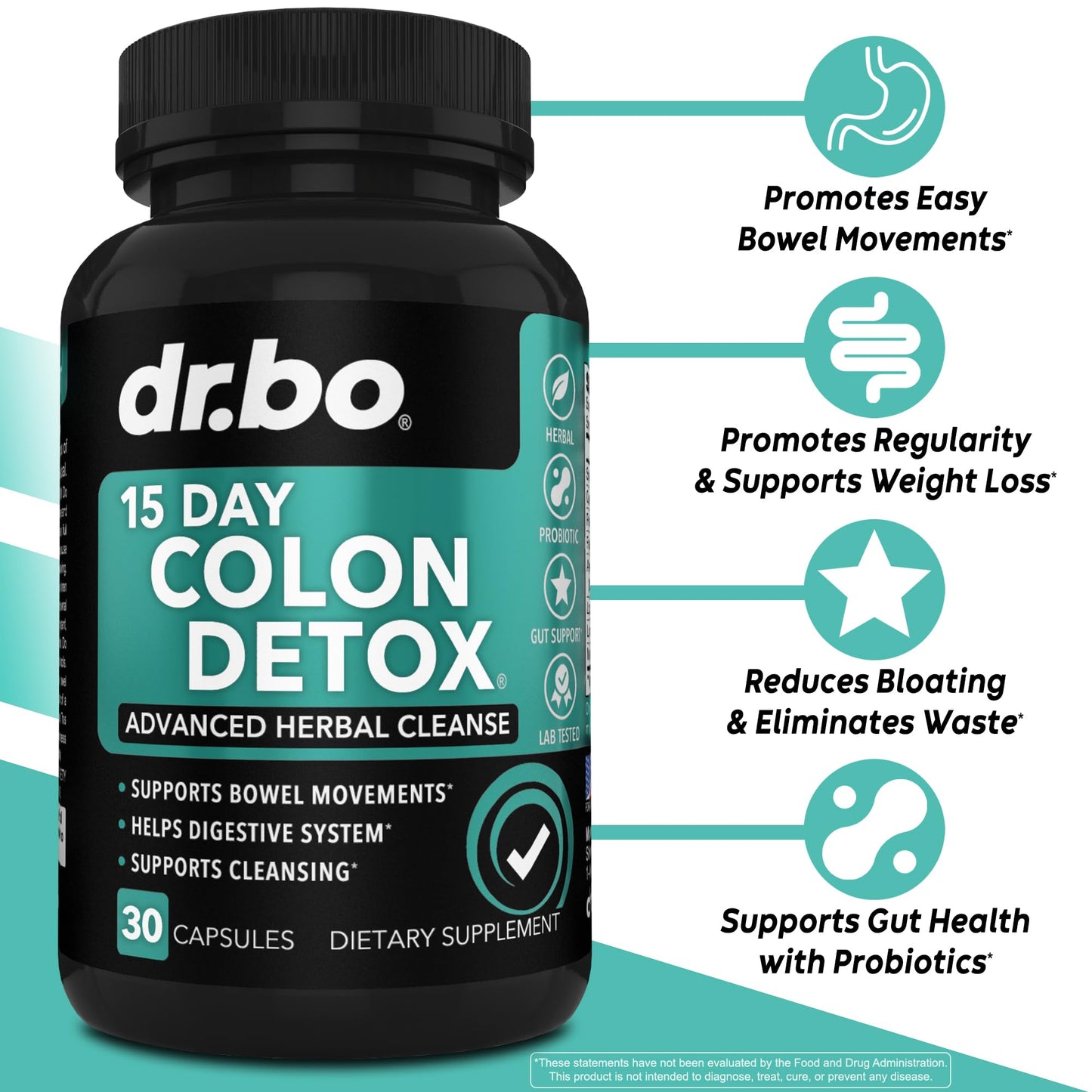 Colon Cleanser Detox for Weight Flush - 15 Day Intestinal Cleanse Pills & Probiotic - Fast Natural Laxative for Constipation Relief - Bowel Movement Supplements for Stomach Bloating, Gut Loss Support DR. BOUS supplements