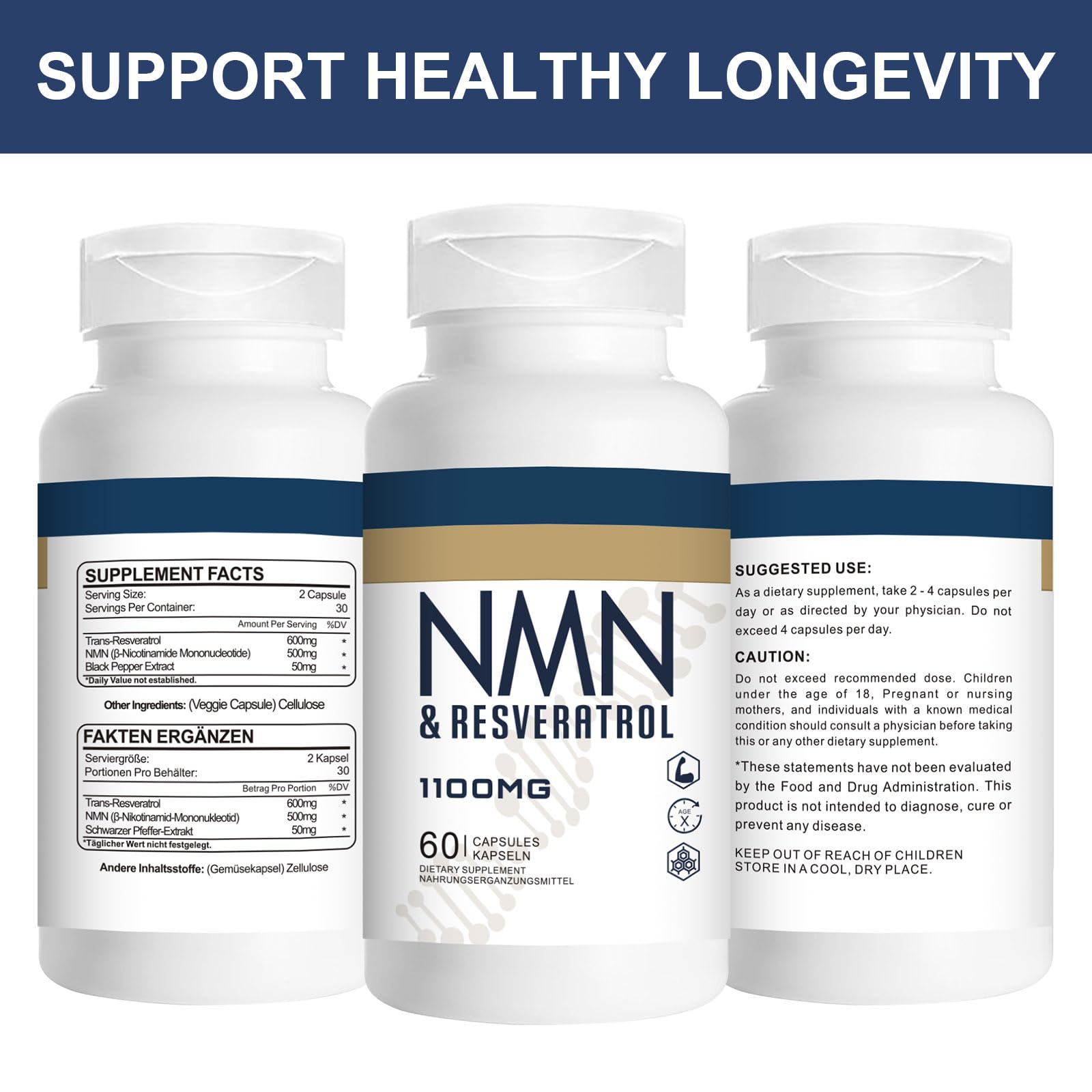 Jeaderly 1100mg NMN & Trans-Resveratrol, 3-in-1 Supplement, 60 Veggie Capsules – Supports NAD+ Boost*, Cellular Energy, Immune Function, Muscle Health & Anti-Aging, 30-Day Supply JeaderlyAu supplements