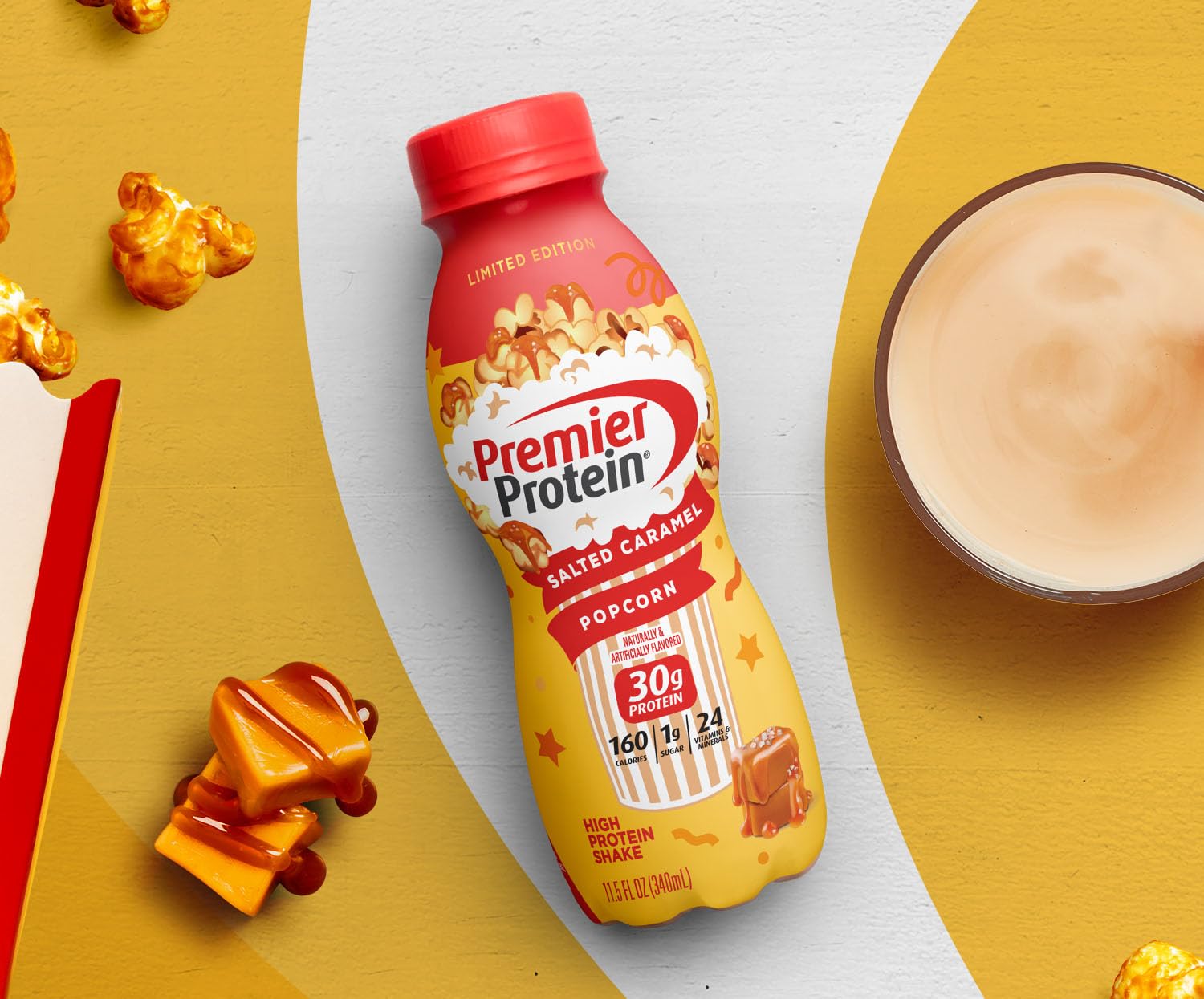 Premier Protein Shake Limited Edition Salted Caramel Popcorn, 30g 1g Sugar 24 Vitamins Premier ProteinUS supplements
