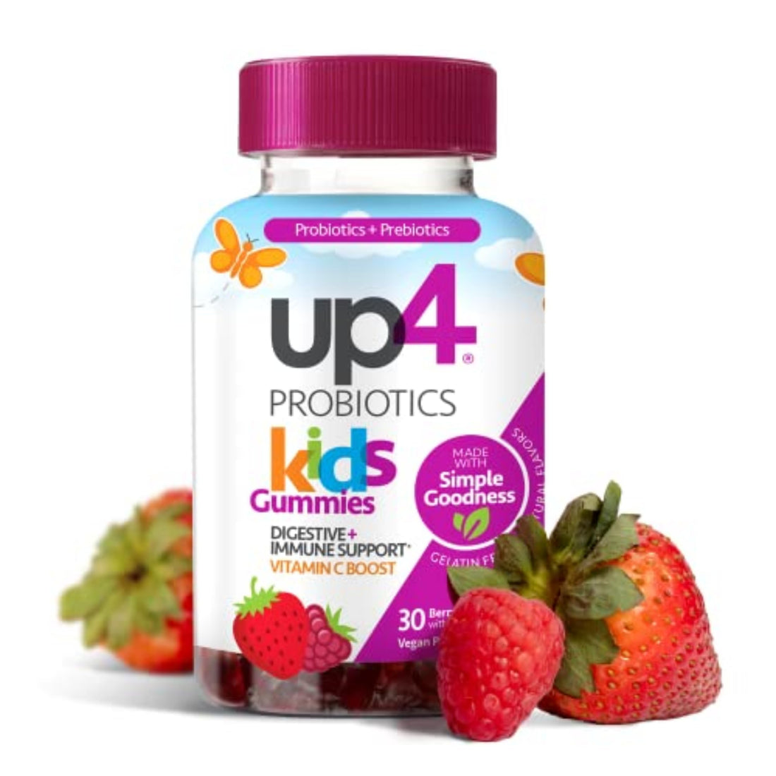 up4 Kids Probiotic Gummies, Digestive and Immune Support with Prebiotics and Vitamin C, Gelatin Free, Gluten Free and Non-GMO, For Ages 3+, 30 count up4Au supplements
