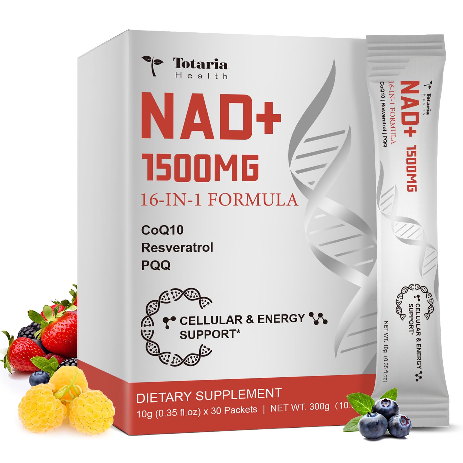 Totaria NAD Liquid Supplement 1500mg for Men & Women, Extra Strength NAD+, Resveratrol, PQQ, CoQ10, 16-in-1 Formula with Nicotinamide Riboside for Anti Aging, Energy, Immune, Focus (30 Packets) TotariaAu supplements