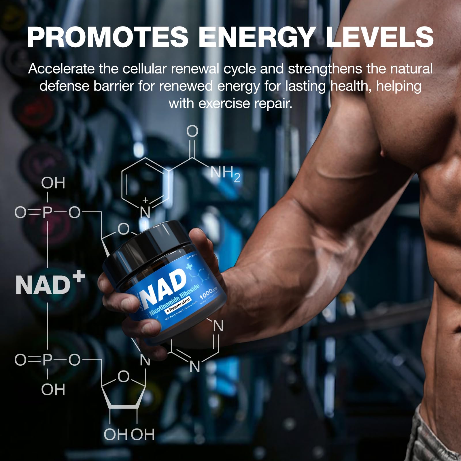 TOPCAPAK NAD+ Supplement - NAD Nicotinamide Riboside Resveratrol, Liposomal NAD+ Supplement 1000mg for for Women & Men - Healthy Aging, Brain and Cellular Energy, Non-GMO, 80 Capsules TOPCAPAKAu supplements