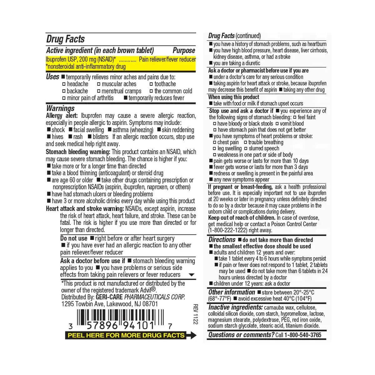 Geri Care IBUPROFEN Pain Relief Tablets (100 Count) GeriCareAu supplements