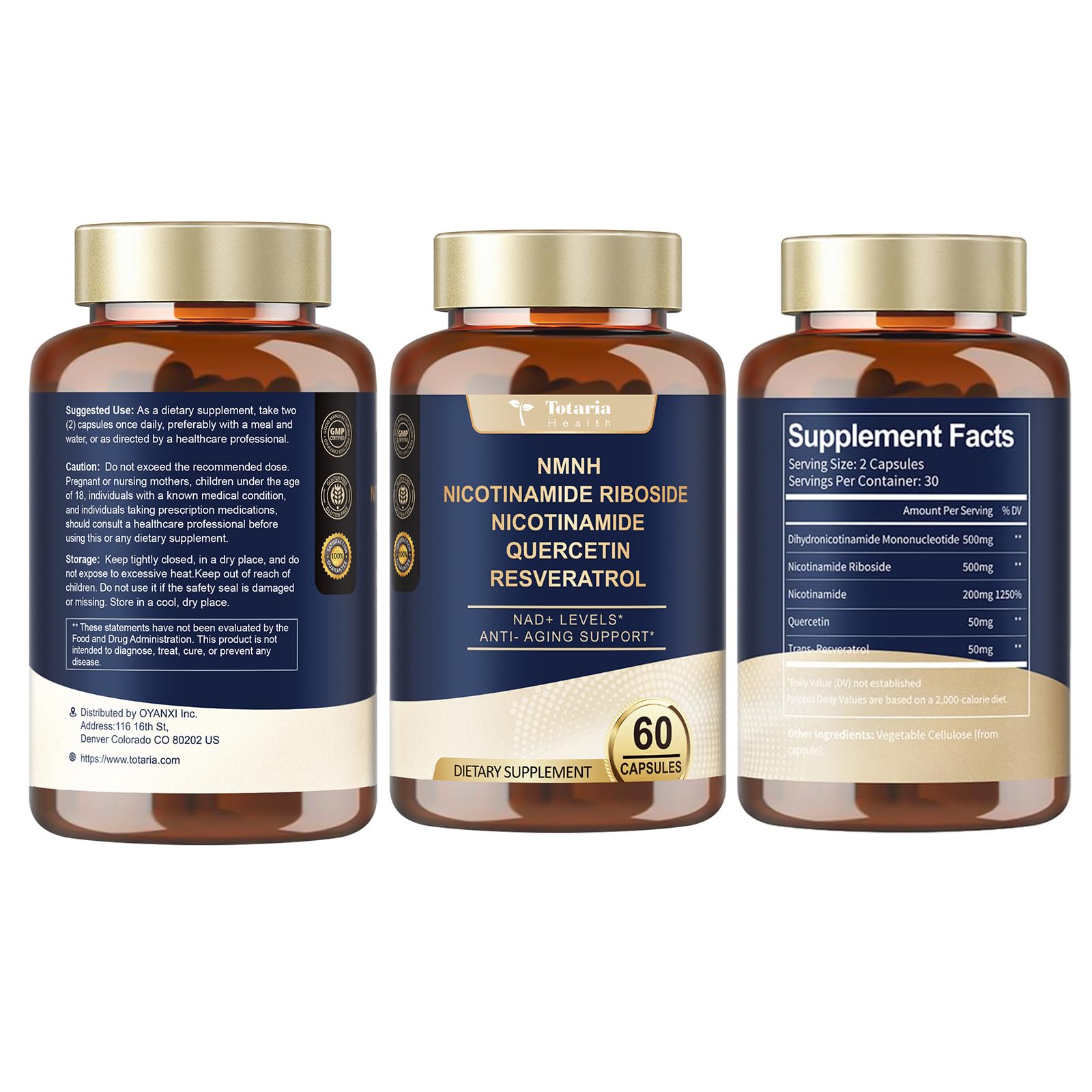Totaria NMNH (NMN Alternative Supplement) (Dihydronicotinamide Mononucleotide) Ultra Strength, NAD+ Support w/Resveratrol & Quercetin, Ultra Absorption for Anti-Aging, Vegan, 60 Counts TotariaAu supplements