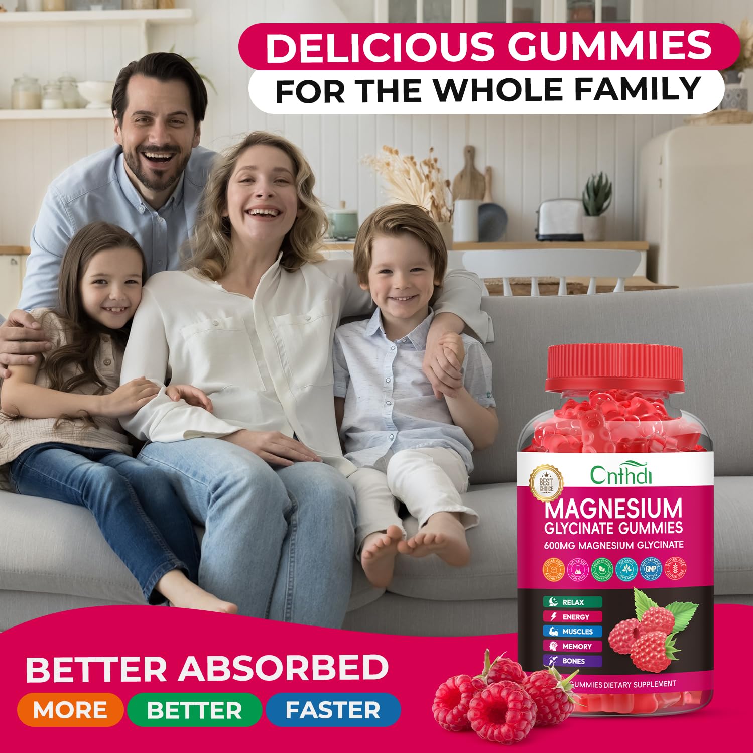 Magnesium Glycinate Gummies 600mg, High Absorption Magnesium Gummies, Black Currant Oil, Calcium, Vitamin B6, Sugar Free Chews for Adults & Kids Relaxation, Stress Relief, Night Rest CNFHDIAu supplements