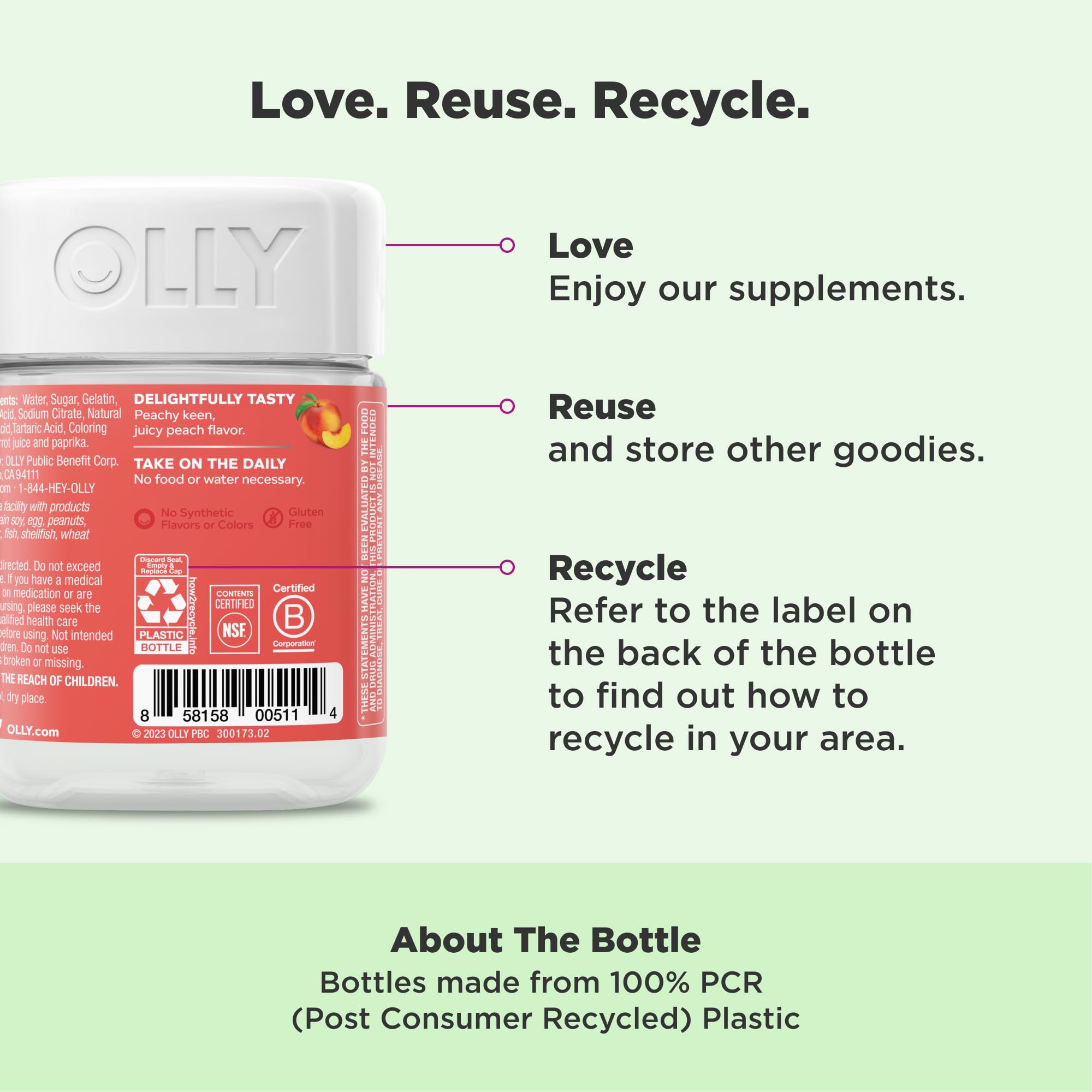 OLLY Probiotic + Prebiotic Gummy, Digestive Support and Gut Health, 500 Million CFUs, Fiber, Adult Chewable Supplement for Men and Women, Peach, 30 Day Supply - 30 Count OLLYAu supplements