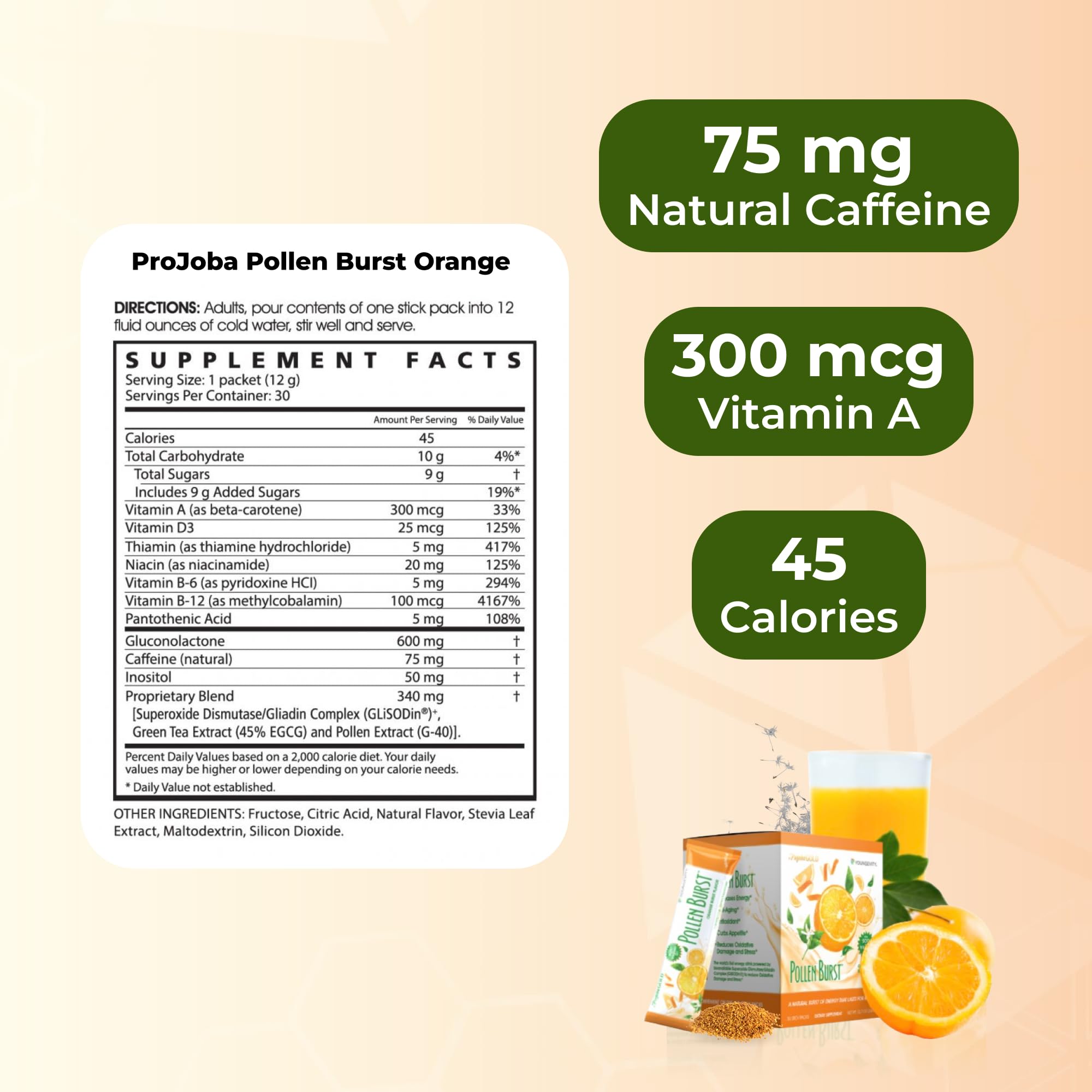 Youngevity ProJoba Pollen Burst™ - Clean Natural Energy Supplement w/Green Tea, Pollen Extract, GliSODin® - Increase Focus, Brain Boost, Endurance, Mental Clarity (30 Sticks) YoungevityAu supplements