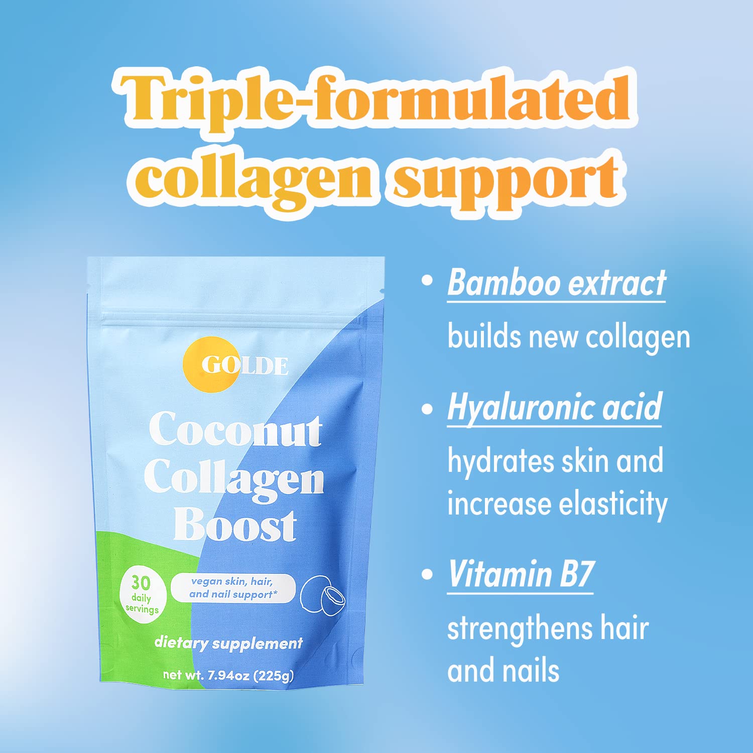 GOLDE - Collagen Boost Vegan Creamer - Vanilla Cream - Plant Based Collagen Supplement w/Hyaluronic Acid, Biotin, & Bamboo Extract - Supports Hair, Skin, & Nail Health - 30 Servings GOLDEAu supplements