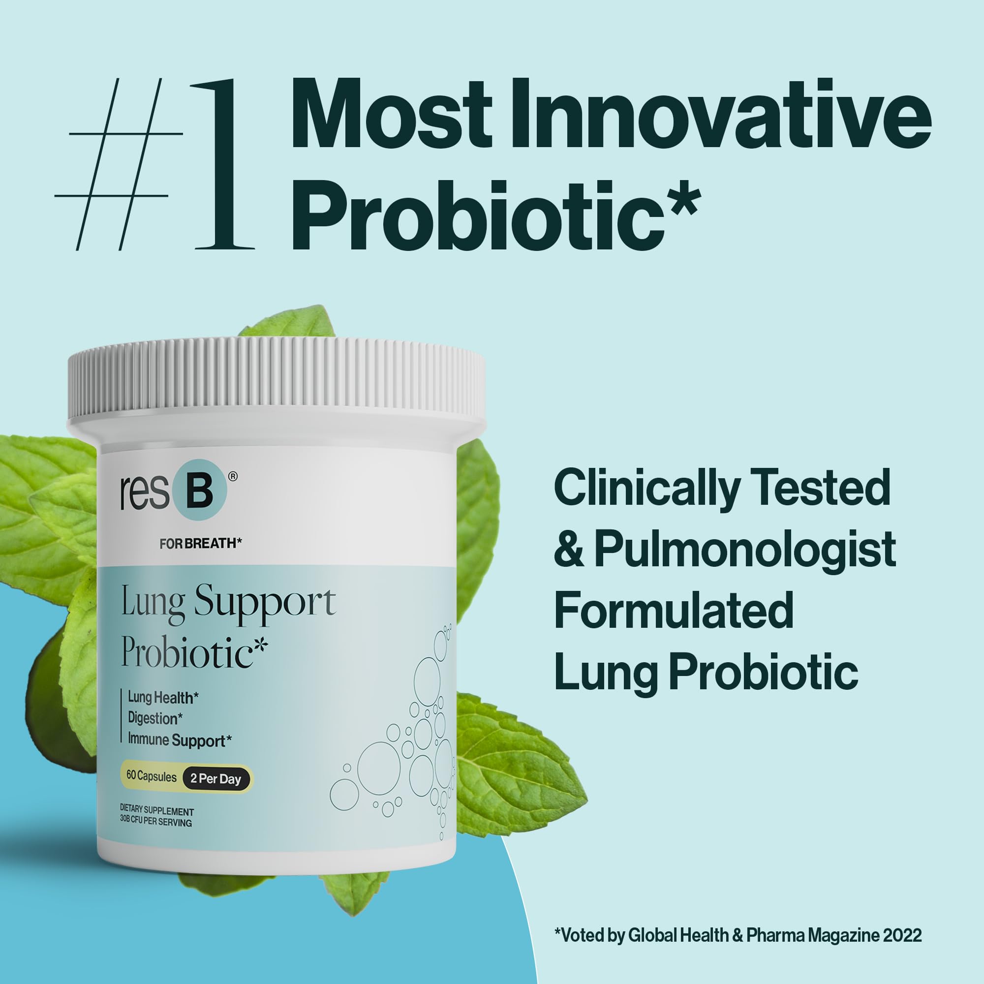 resB Lung Support Probiotic Supplement - Lung Health Supplement for Smokers, Gut Health, Immune & Digestive Support, Respiratory Care, Holy Basil & Turmeric, Clinically Trialed - 60 Capsules ResBioticAu supplements
