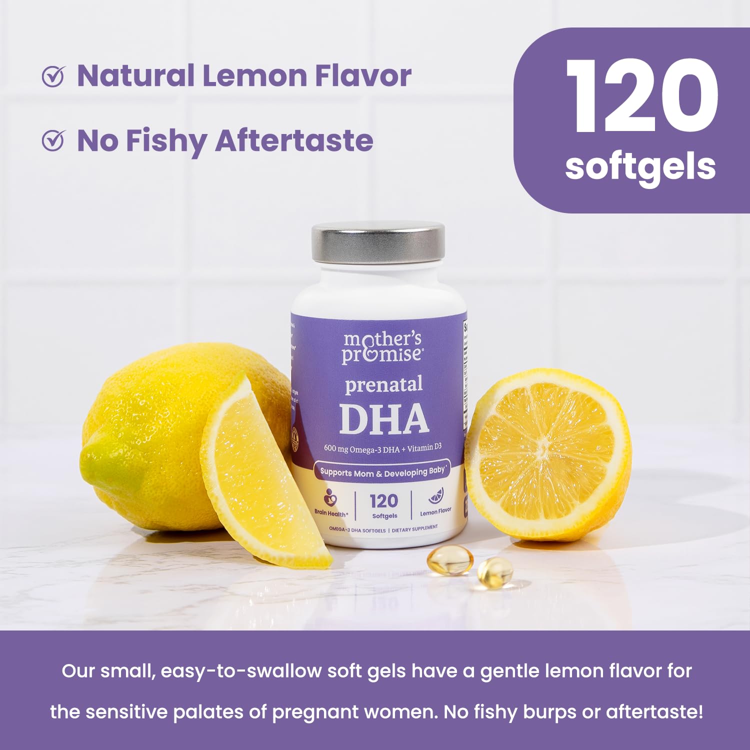 Prenatal DHA for Women 600mg + 400 IU Vitamin D3 | 120 Softgels | Supports Brain Health | Triglyceride Omega 3 Fish Oil DHA Prenatal Vitamins for Pregnancy & Nursing | 300mg per Capsule Mother's PromiseAu supplements