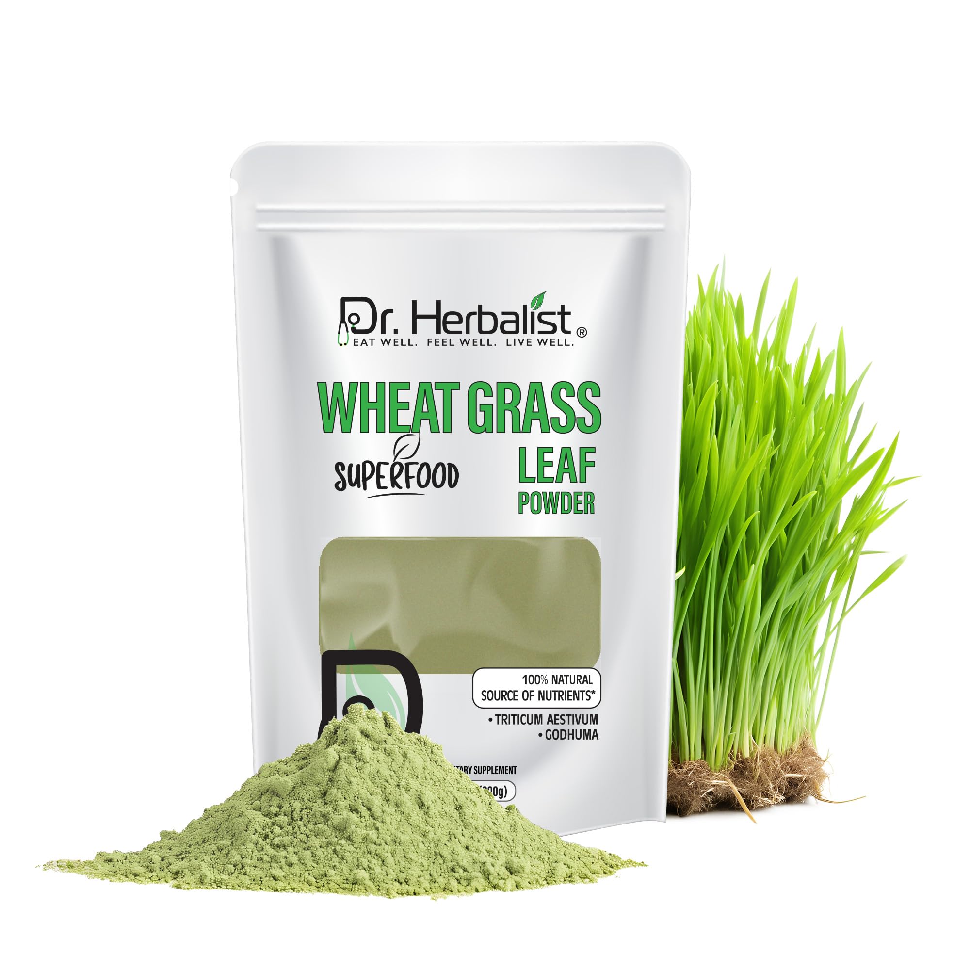 Dr. HERBALIST Wheatgrass Powder 200g - Pure Triticum Aestivum with Chlorophyll Iron & Vitamins A C E | Supports Daily Greens Detox & Nutrient Density* | Halal Dr. HERBALISTAu supplements