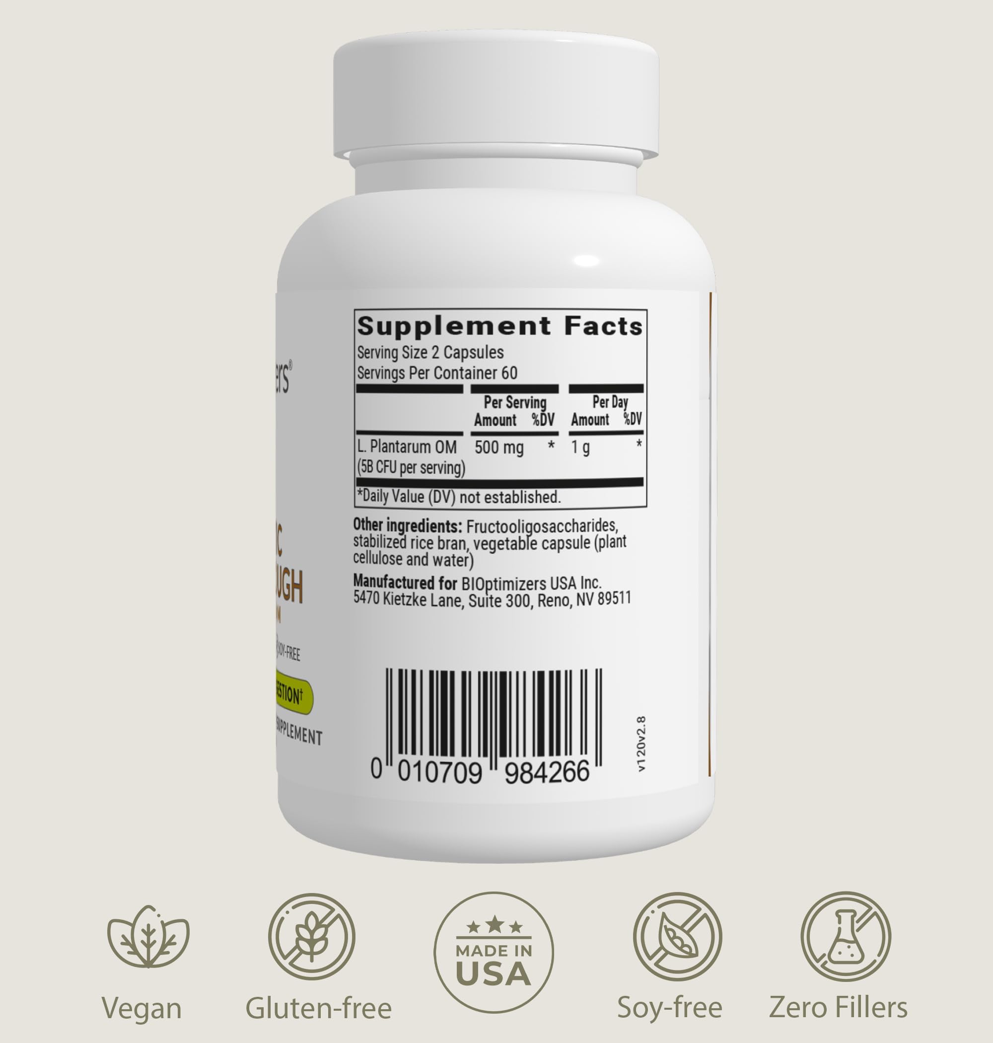BIOptimizers Probiotic Breakthrough – Lactobacillus Plantarum OM Probiotics & Prebiotics Health Supplement for Gut, Digestive & Immune Support Probiotics for Women Men Elderly– 30 Vegan Capsules BIOptimizersAu supplements