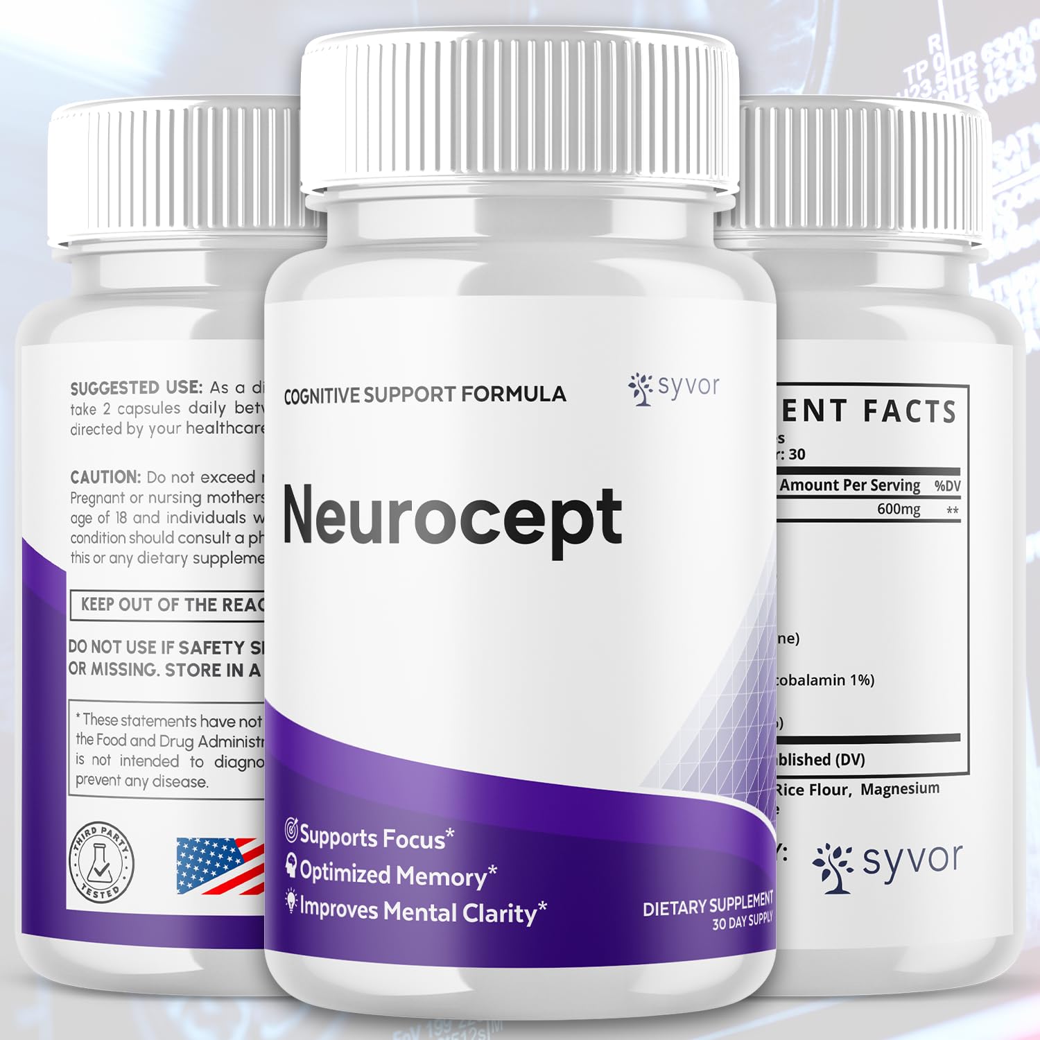 Neurocept Capsules, Official Neurocept Brain Supplement Pills with All Natural Ingredients, Advanced Formula Support Pills with Maximum Strength Premium Vitamins for Women and Men (60 Capsules) SyvorAu supplements