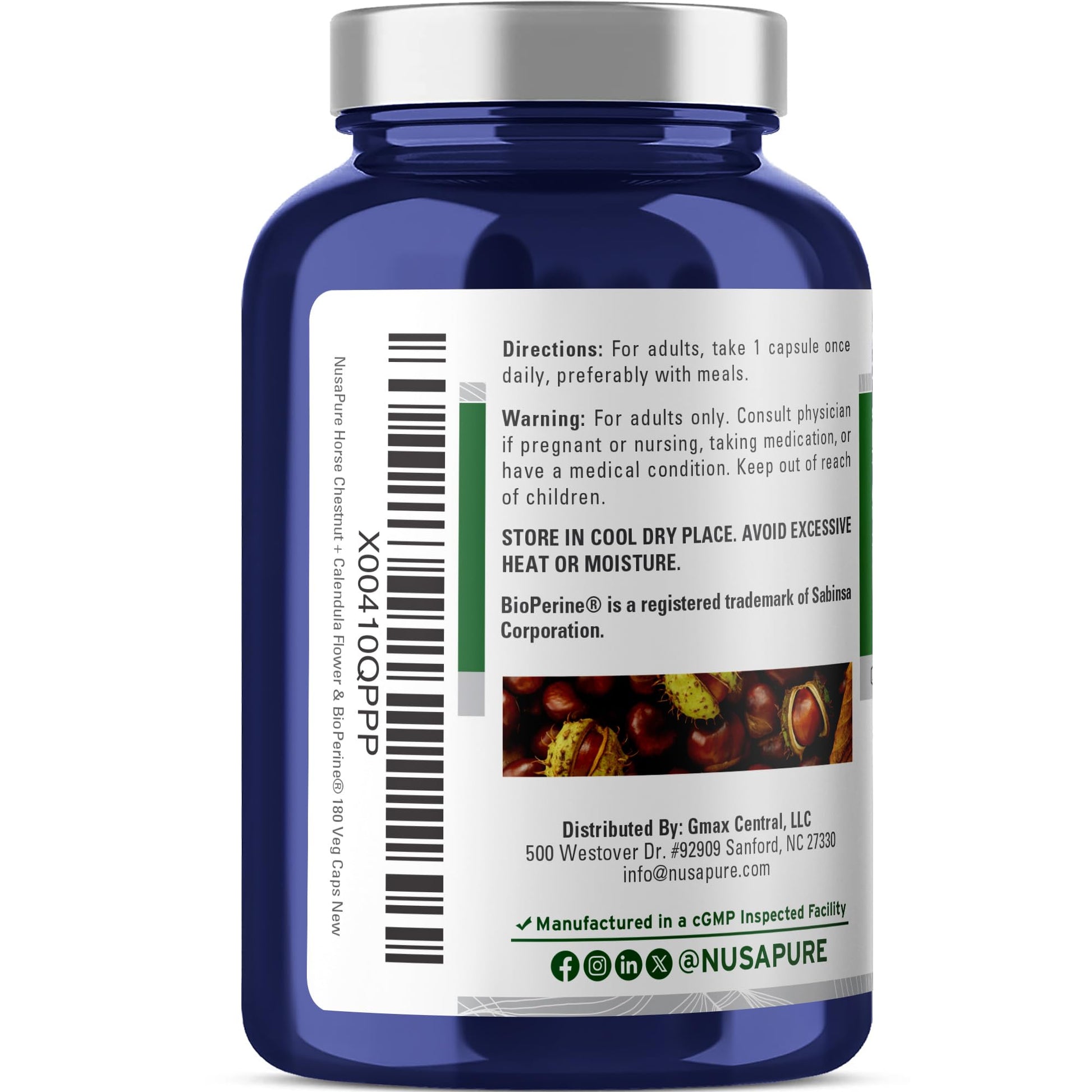 NusaPure Horse Chestnut 20:1 Extract, 300 mg Equivalent to 6,000mg 180 Veggie Caps Non-GMO, Vegan, BioPerine, Calendula Flower NusaPureAu supplements