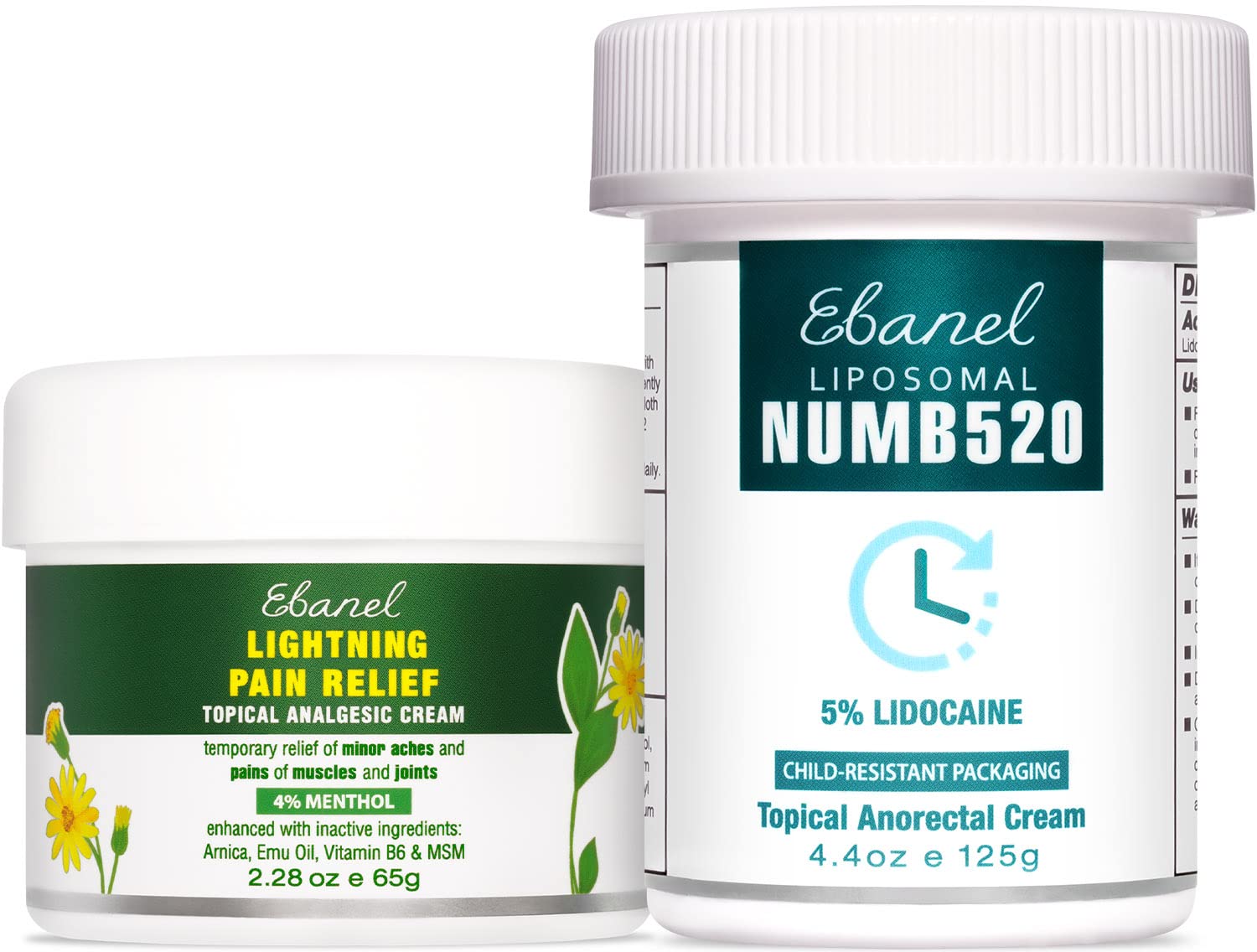 Ebanel Bundle of Pain Relief Cream Arnica Menthol 2 Oz, and Topical Numbing Cream 4 Oz EbanelAu supplements