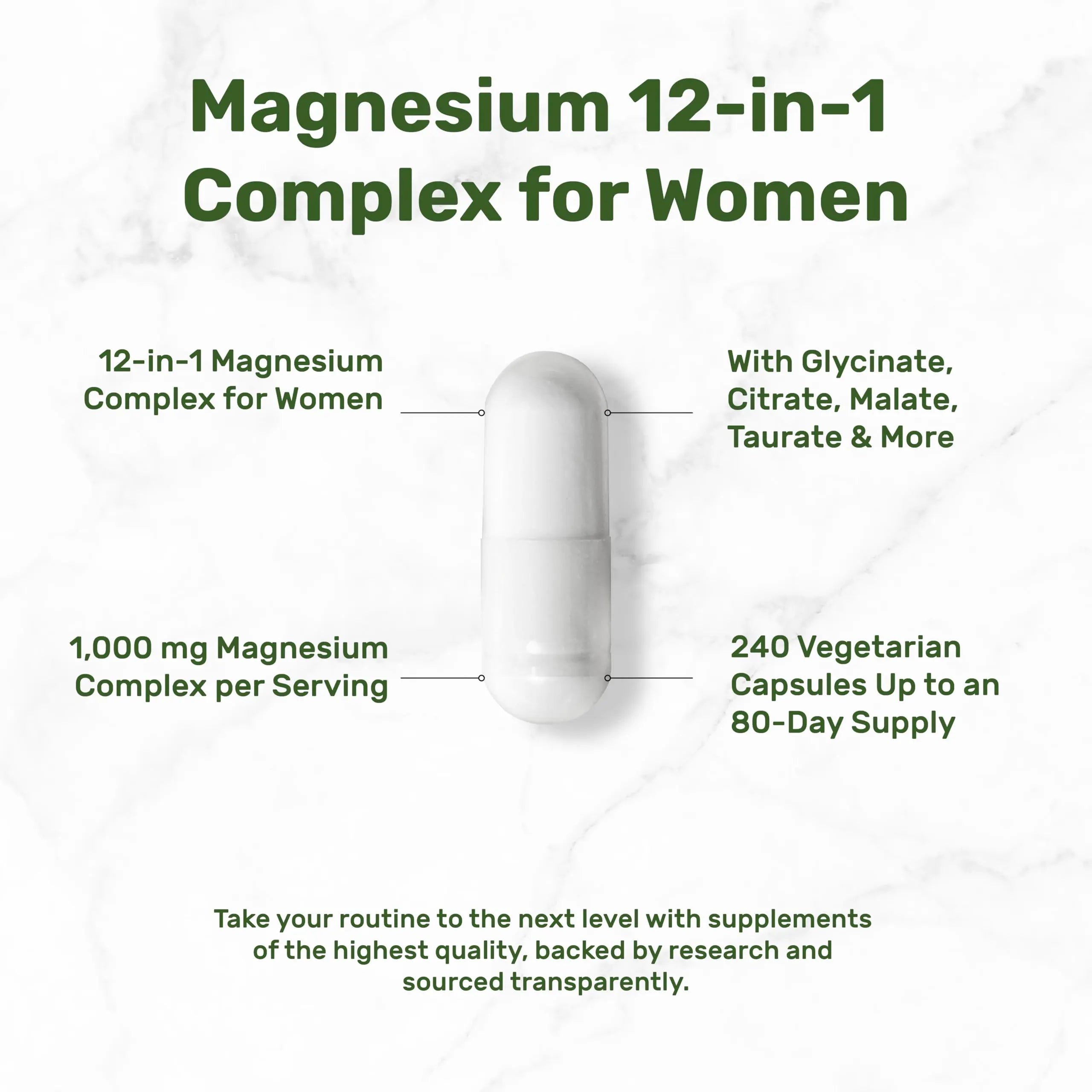 12‑in‑1 Magnesium Complex for Women 1,000 mg, 240 Vegetarian Capsules | Magnesium Glycinate, Citrate, Malate, Taurate, Orotate, Oxide & More | Chelated & Purified for Better Absorption DEAL SUPPLEMENTnz supplements