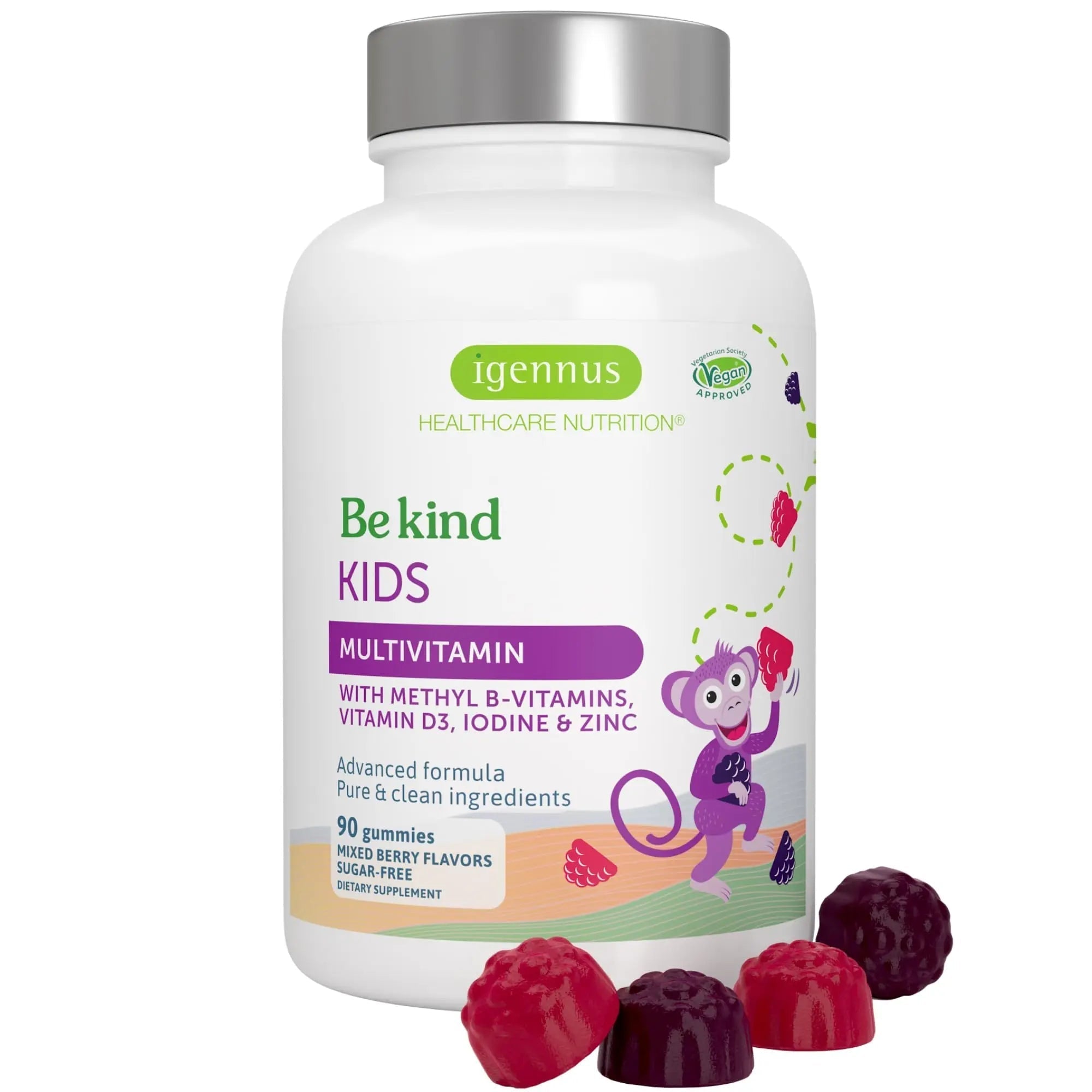 Igennus Methylated Kids Multivitamin Gummy, MTHFR, No Artificial Sweeteners or Flavors, Sugar Free, Age 4+, 90 Natural Berry Flavor Gummies Igennus Healthcare NutritionAu supplements