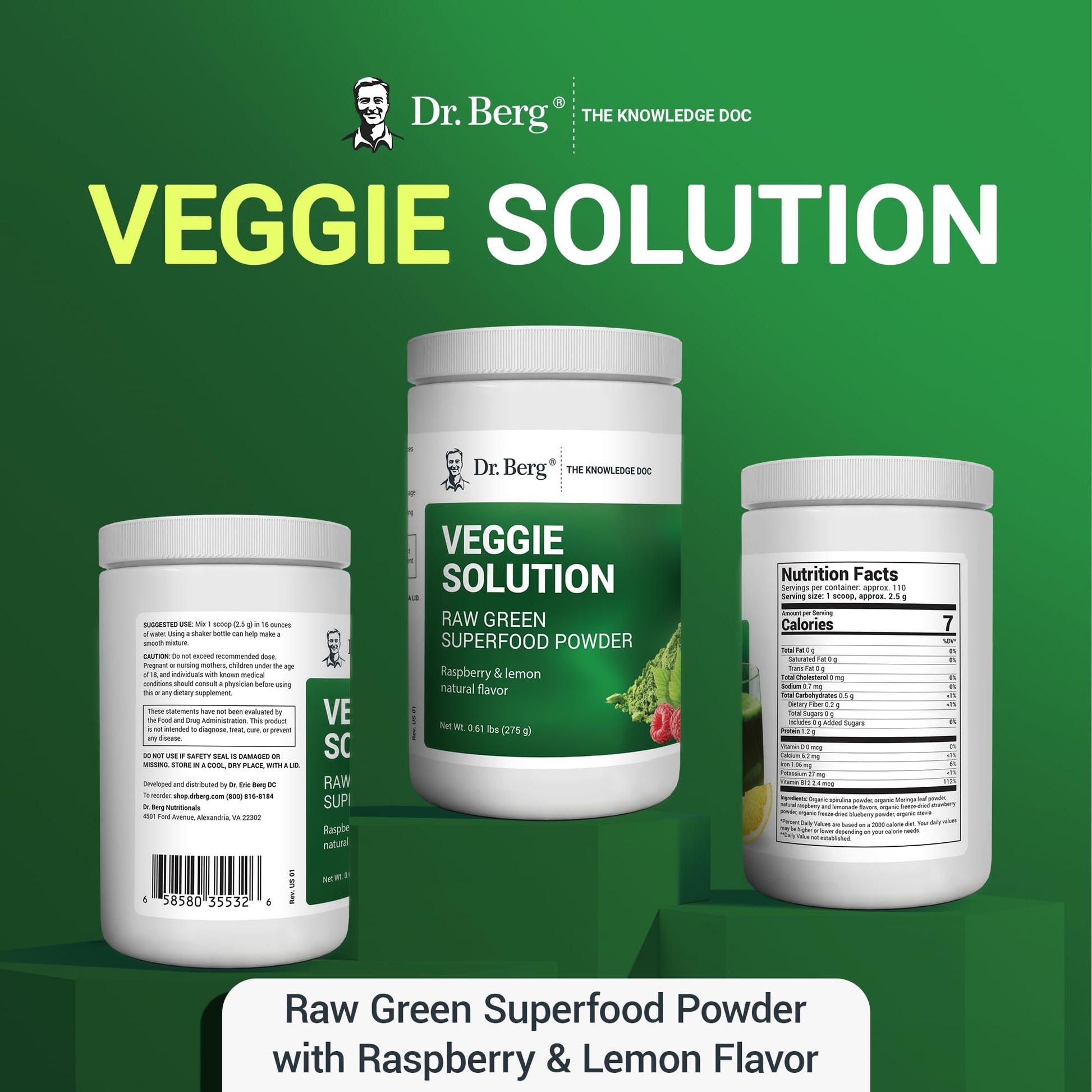Dr. Berg's (Veggie Solution) Organic Super Greens Powder w/Spirulina - Raw Green Dr. Berg NutritionalsUS supplements