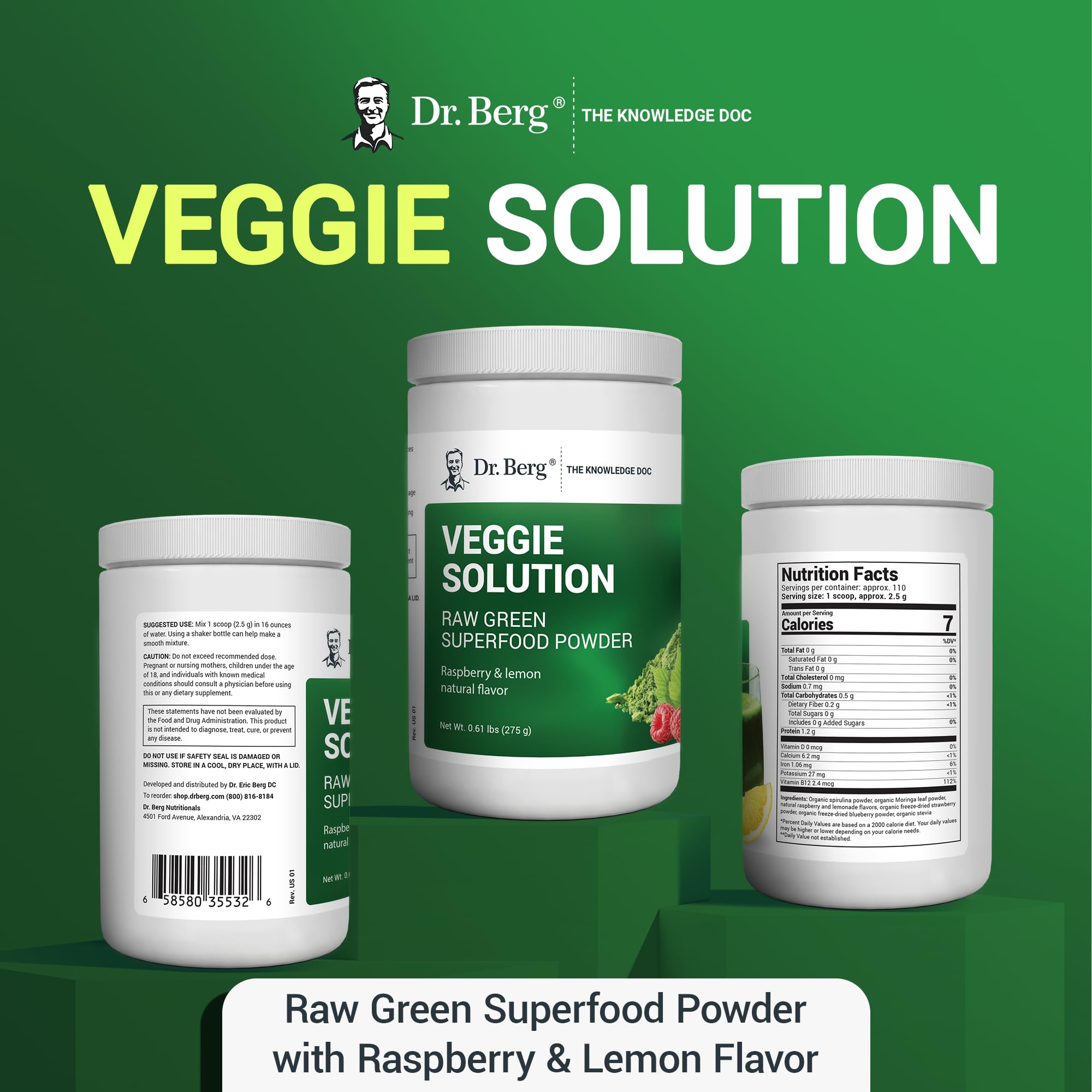 Dr. Berg's (Veggie Solution) Organic Super Greens Powder w/Spirulina - Raw Green Dr. Berg NutritionalsUS supplements