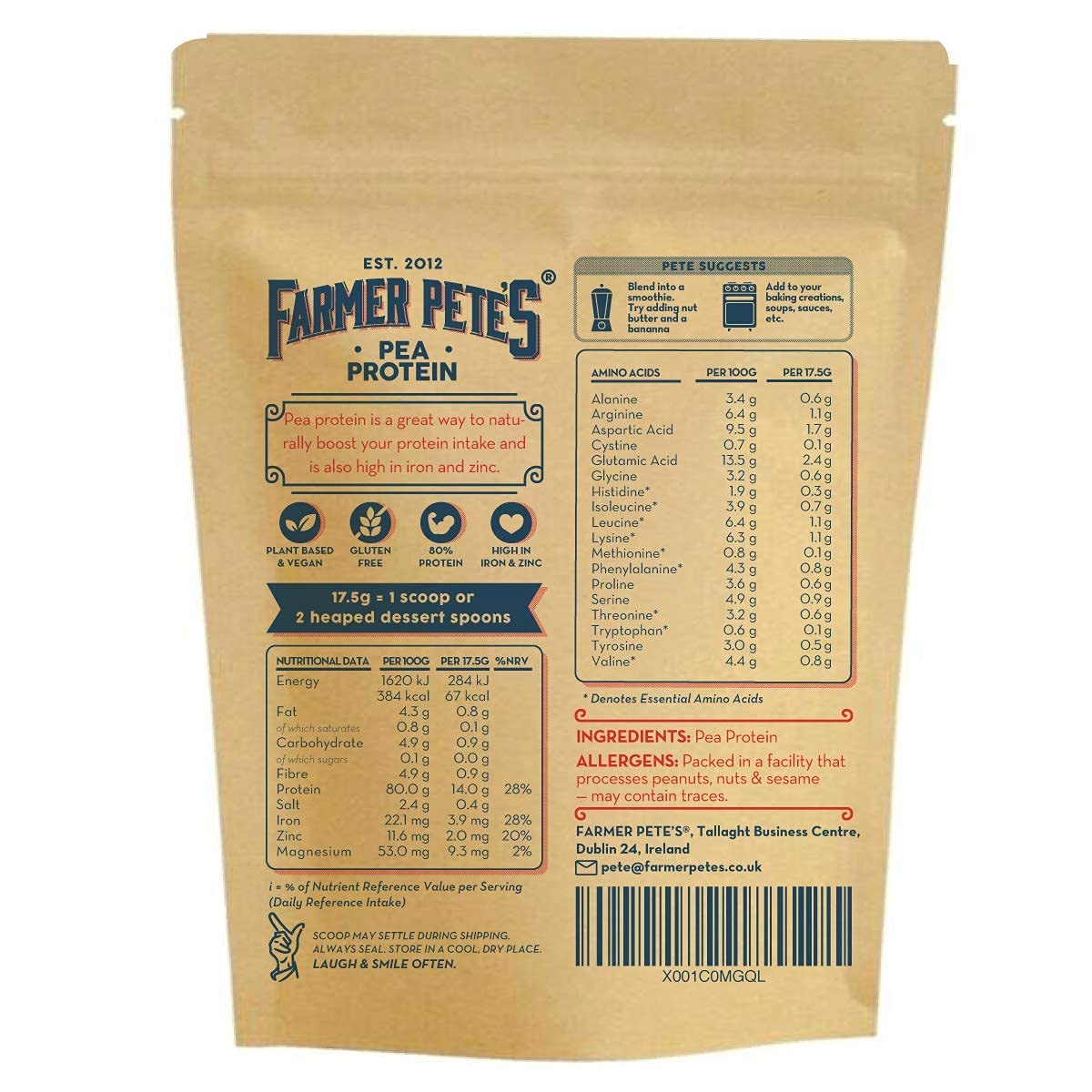 Farmer Pete's Pea Protein Powder 1kg - Dairy Free, Gluten Free, Natural Plant Based Vegan Protein Powder Isolate (1kg) Farmer Pete'sUS supplements