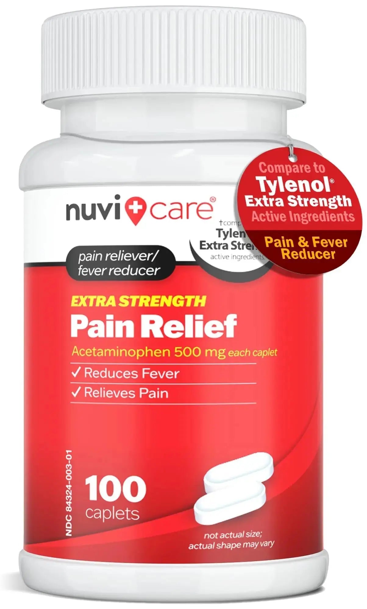 NUVICARE Acetaminophen 500mg Extra Strength Pain Relief - Compare to Tylenol Extra Strength Pain Reliever & Fever Reducer - 500mg Tablets for Adults for Headaches (100 Caplets) NUVICAREAu supplements