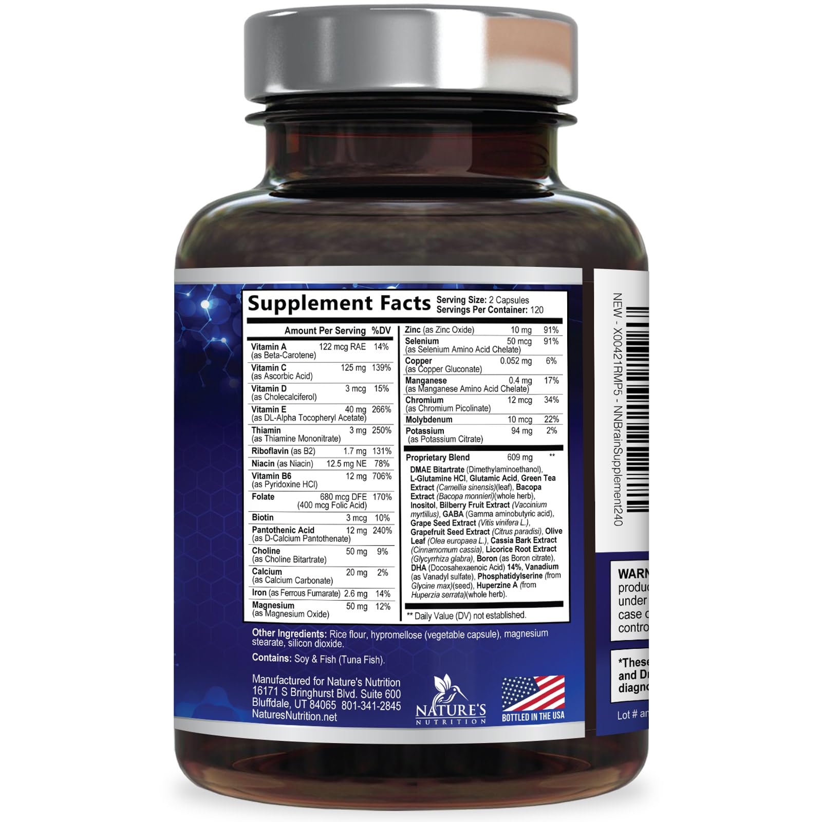 Brain Memory Supplement Pills - 3X Strength Nootropics for Concentration, Clarity & Focus Support - Brain Health Cognitive Vitamins with Bacopa, Phosphatidylserine & DMAE, Brain Booster - 240 Capsules Nature's NutritionAu supplements