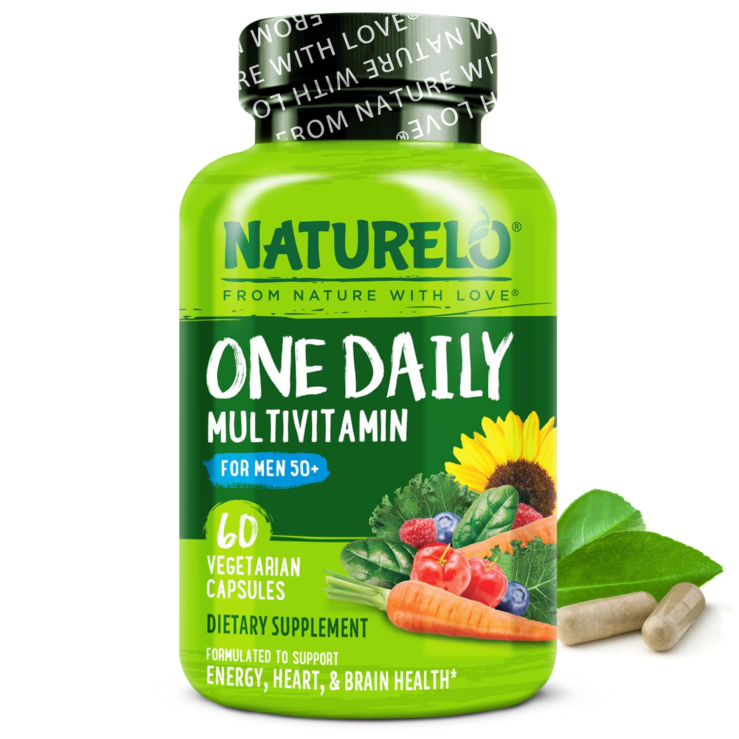 NATURELO Mens Multivitamins for Men 50+ - One Daily Multivitamin for Men with Vitamins, Minerals & Organic Whole Foods, Boost Energy & Health, Non-GMO, 60 Vegetarian Capsules NATURELOAu supplements