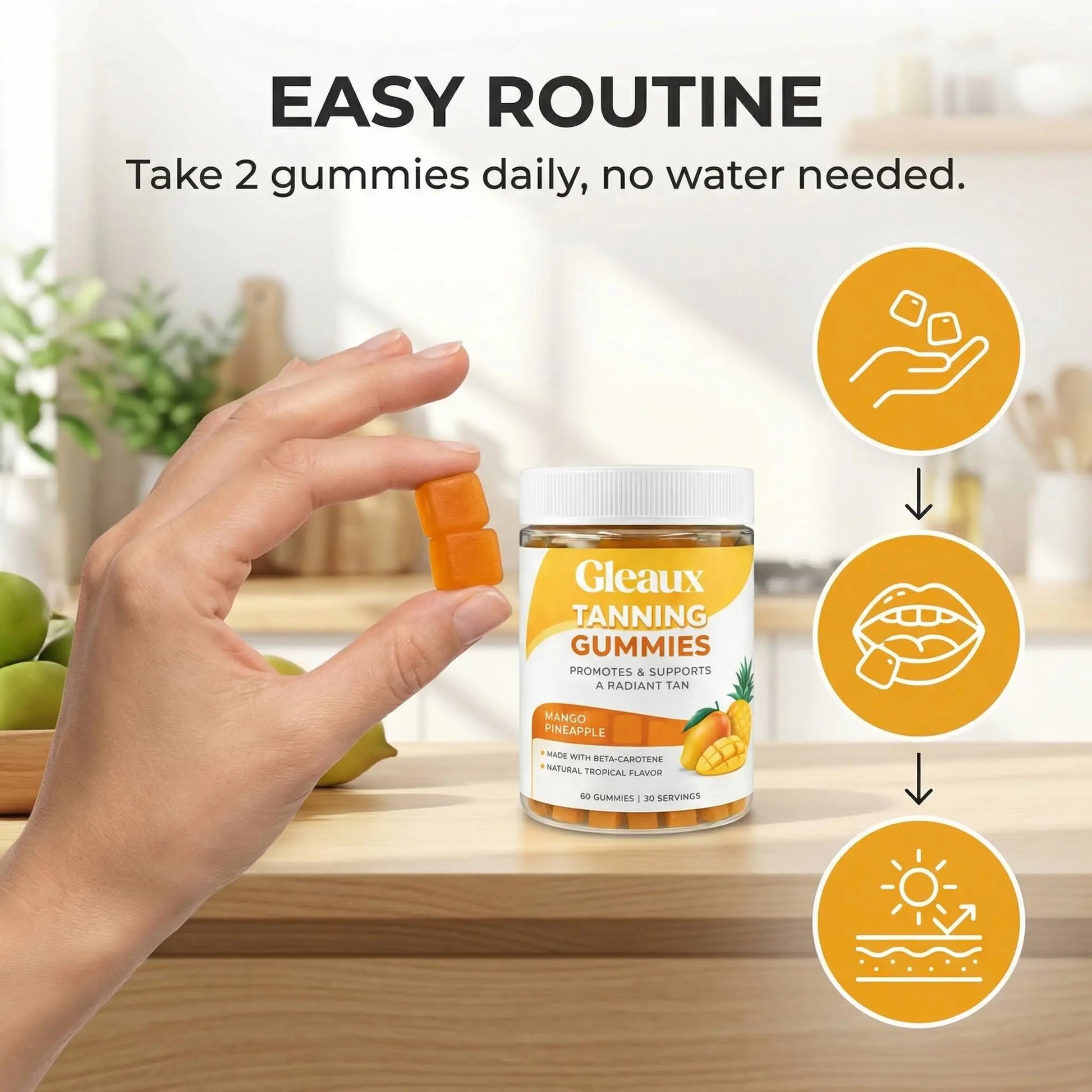 DXWXH Gleaux Tanning Gummies, Tanning Gummies for Women, Sunless Radiance Support with Beta Carotene, Astaxanthin & Lycopene, for Skin Health & Complexion Support, Mango Pineapple Flavor, 60 Gummies DXWXHnz supplements