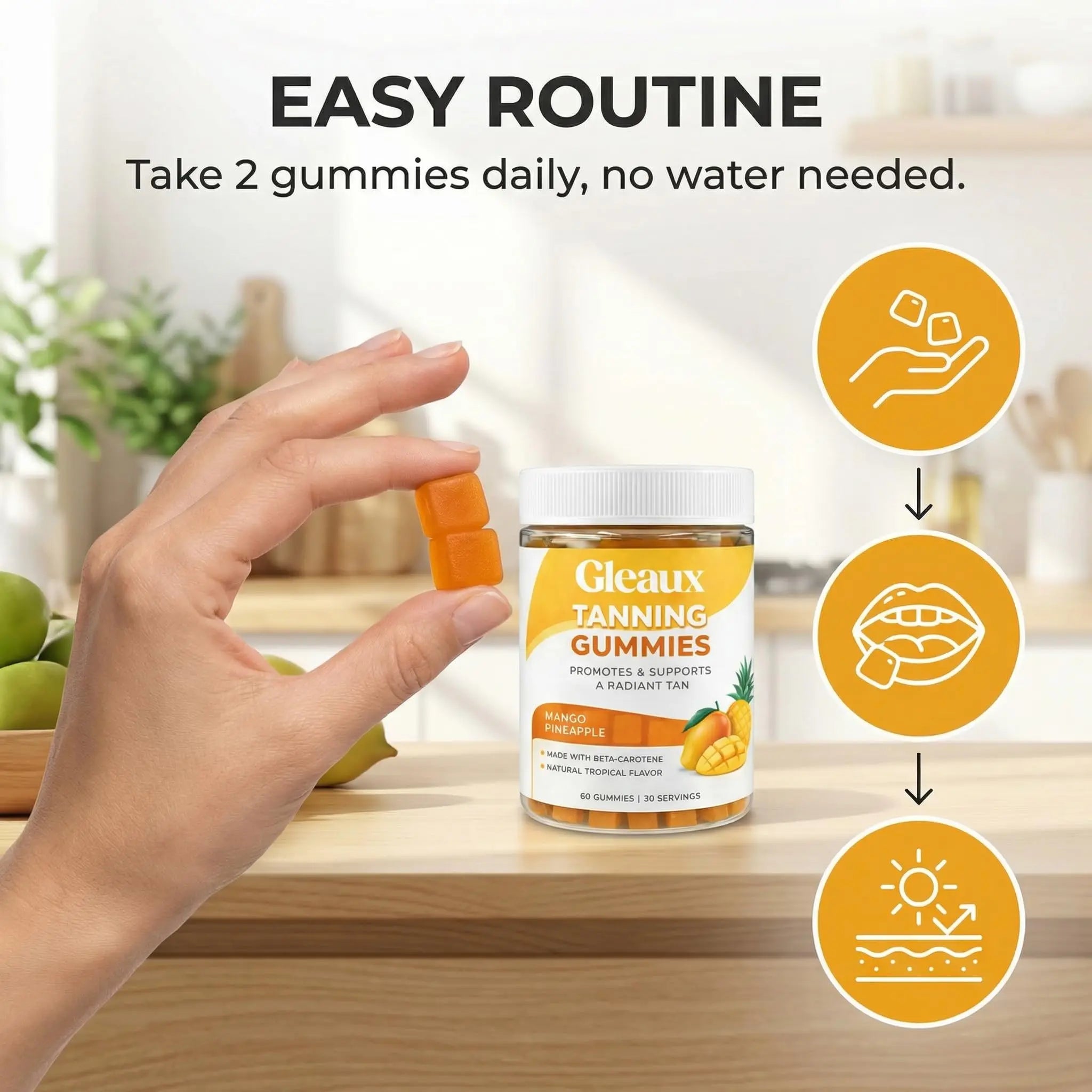 DXWXH Gleaux Tanning Gummies, Tanning Gummies for Women, Sunless Radiance Support with Beta Carotene, Astaxanthin & Lycopene, for Skin Health & Complexion Support, Mango Pineapple Flavor, 60 Gummies DXWXHnz supplements