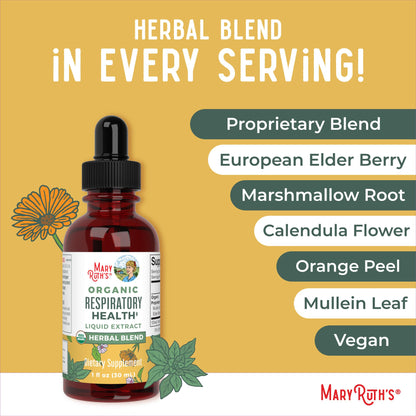 MaryRuth Organics USDA Organic Respiratory Health Liquid Drops with Mullein Leaf | Marshmallow Root & Elderberry | Mullein Drops for Lungs Herbal Blend | Immune Support Supplement | Vegan | 1 Fl Oz MARYRUTH'SUS supplements