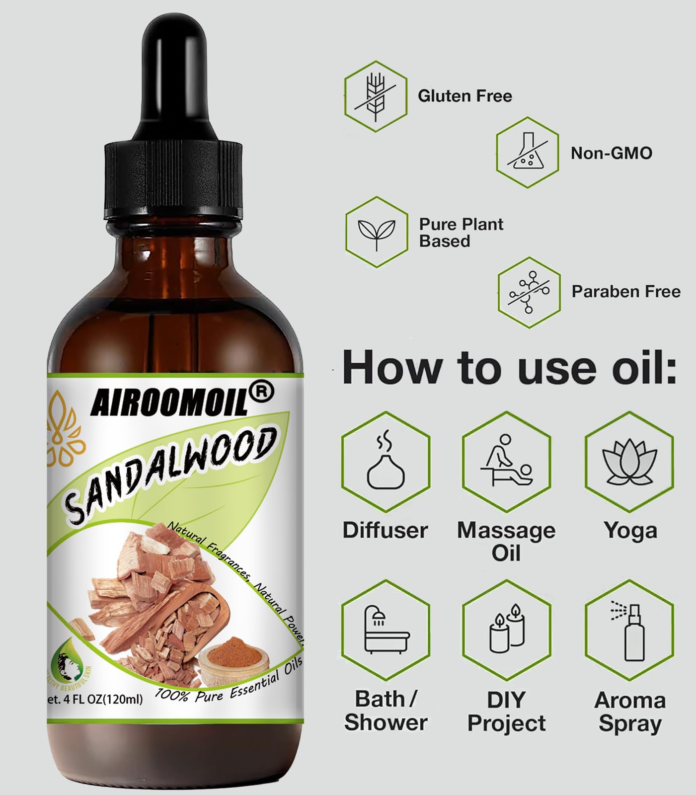 Sandalwood Essential Oil Woodsy Fragrance for Aromatherapy Diffuser Perfume Scents Oil airoomoilAu supplements