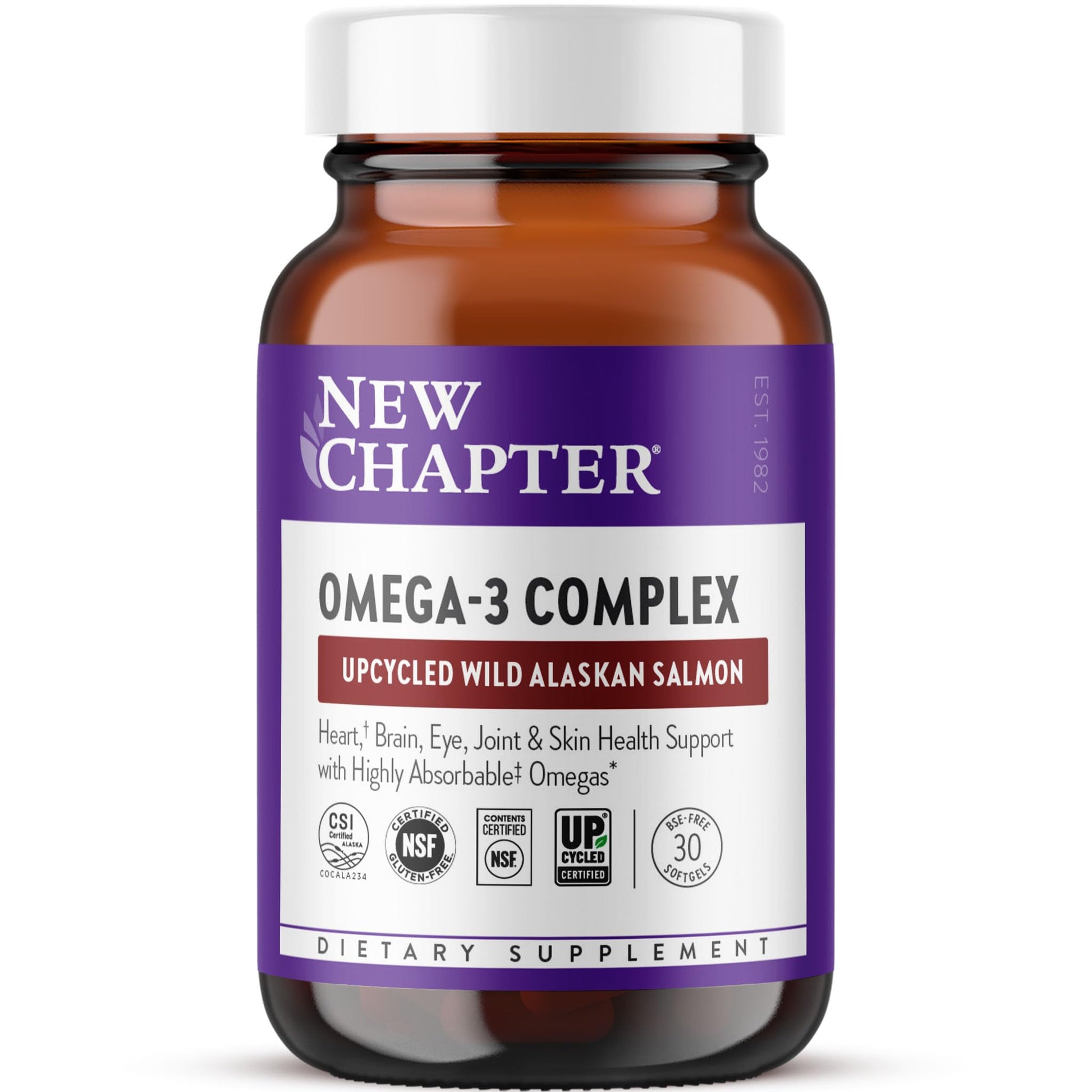 New Chapter Omega-3 Complex, 1000mg Softgels, Fish Oil Supplement Wild Alaskan Salmon for Heart, Brain, Eye, Joint & Skin Health Support - 30 Count New ChapterAu supplements