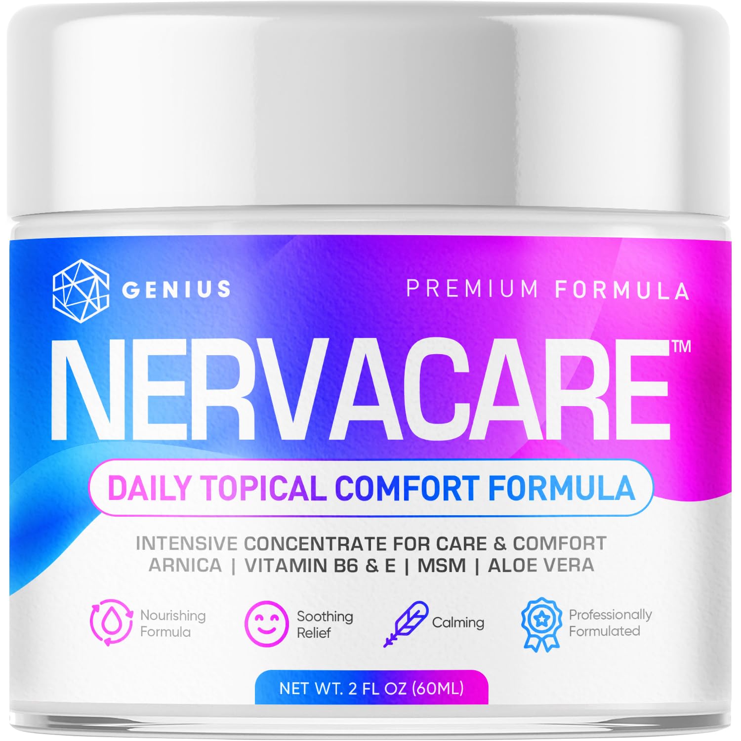 Genius Nervacare – Neuropathy Cream for Feet, Hands, Legs & Toes – Nerve Comfort Cream with Menthol, Arnica, MSM, Vitamin B6, Aloe Vera – Fast-Absorbing, Non-Greasy 2Oz GENIUS CUREAu supplements