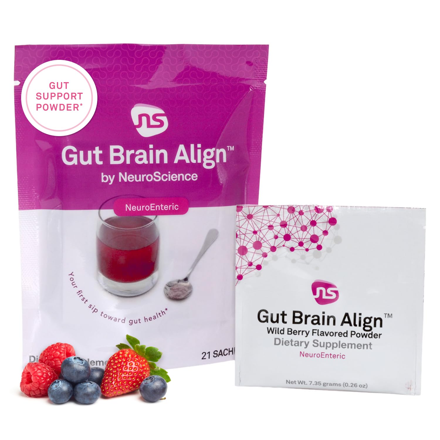 NeuroScience Gut Brain Align Powder - L-Glutamine Powder for Gut Health and Stress Support - Glutamine, GABA, Saffron, DGL, Aloe and Uridine (21 Sachets) NeuroScienceAu supplements
